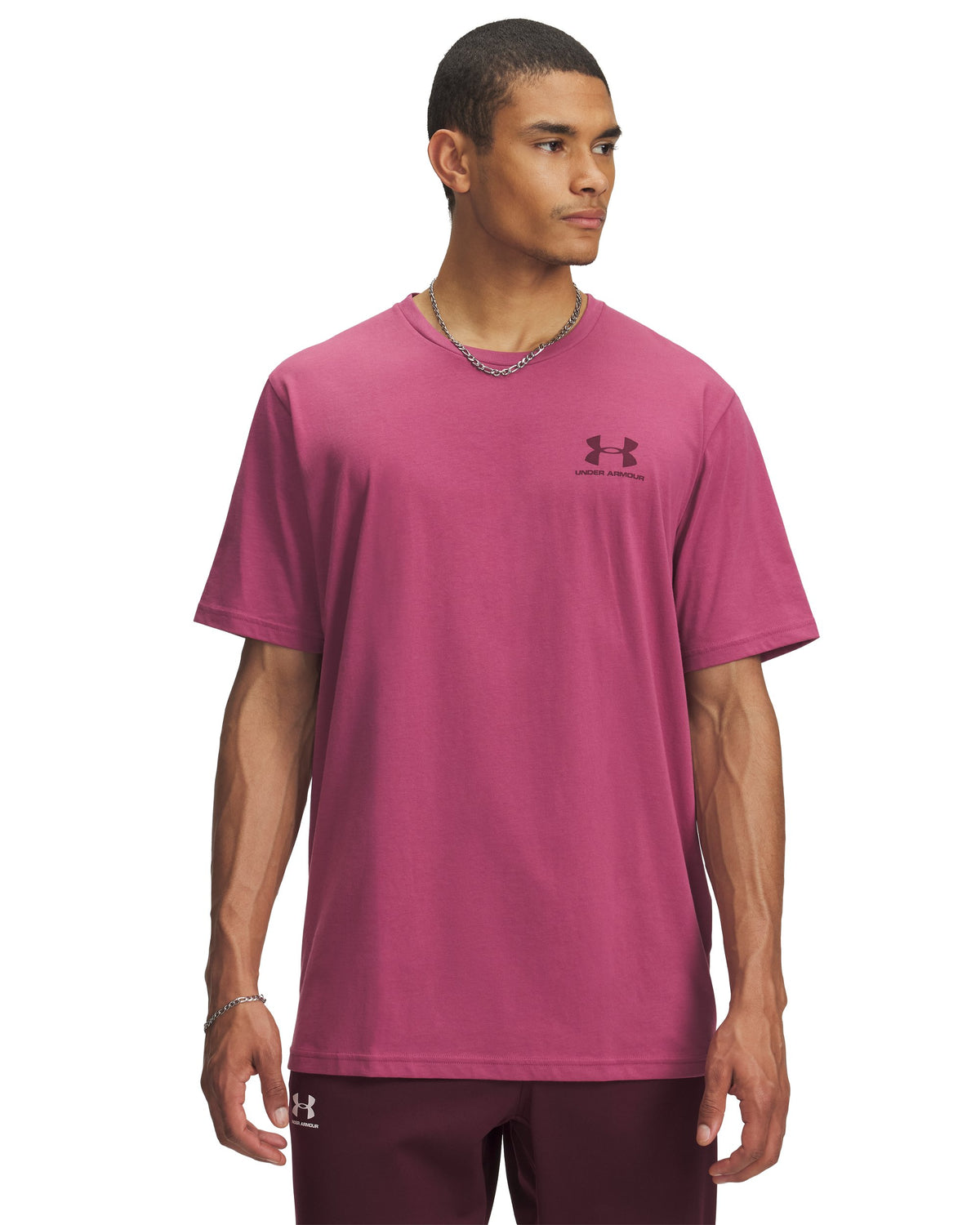 UA M SPORTSTYLE LC SS - Fuchsia Dusk / Dark Maroon - 659