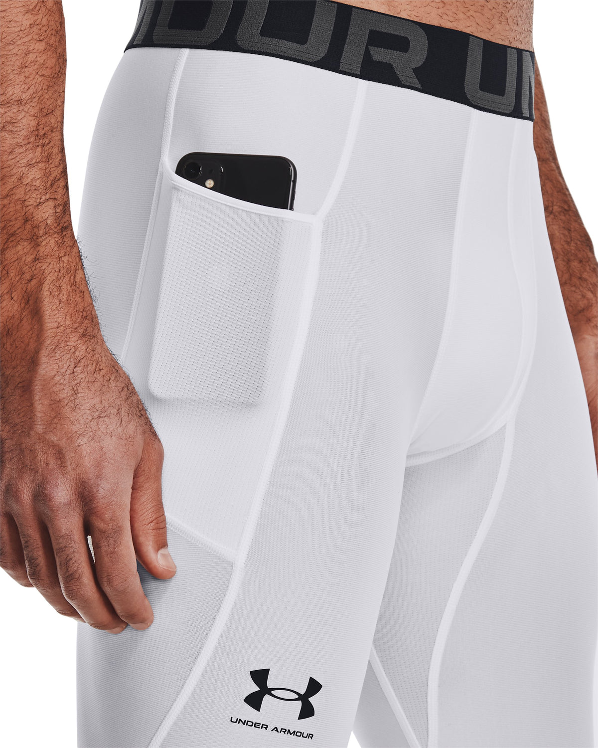 UA HG Armour Leggings - White / Black - 100