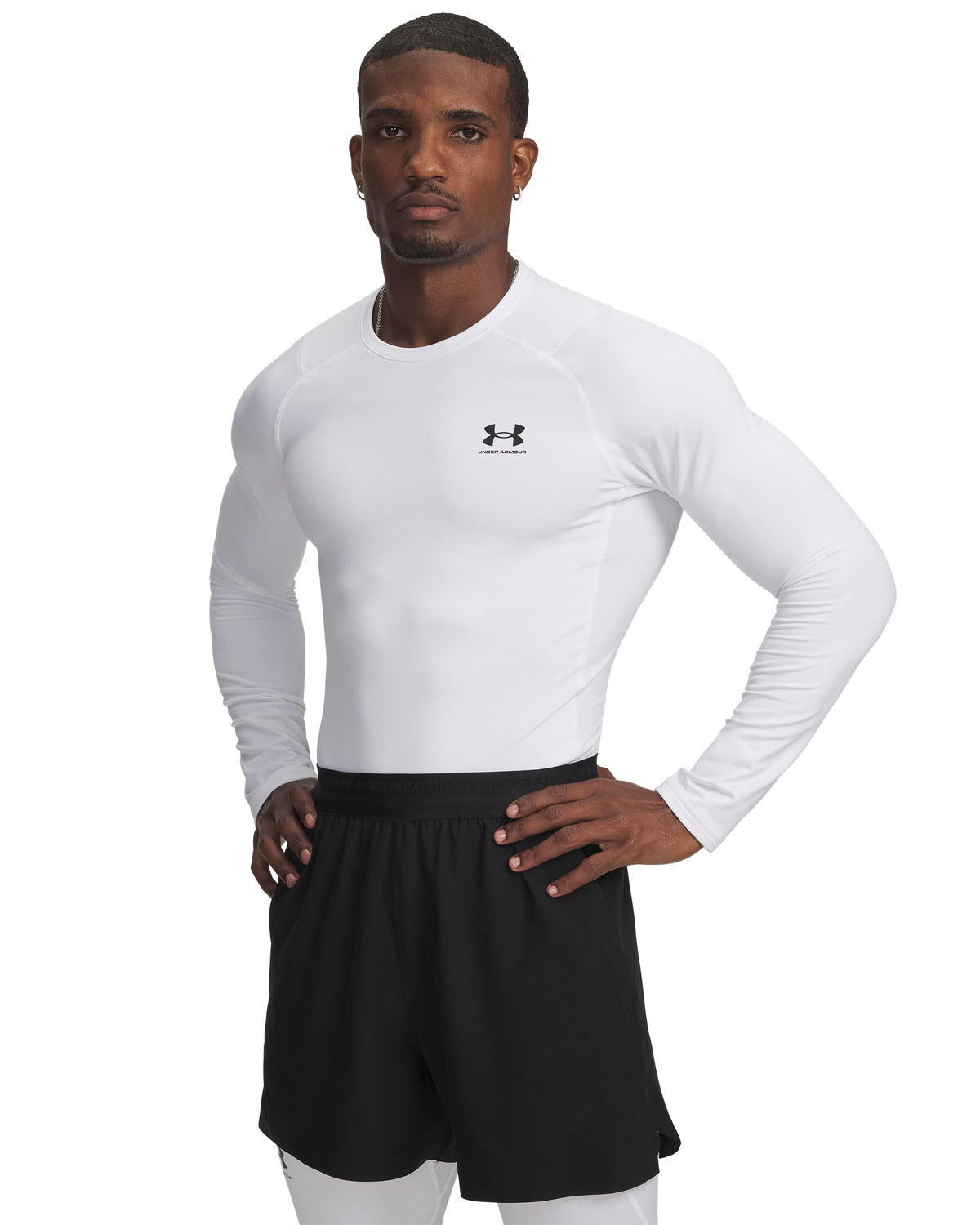 UA CG Armour Fitted Crew - White / Black - 100