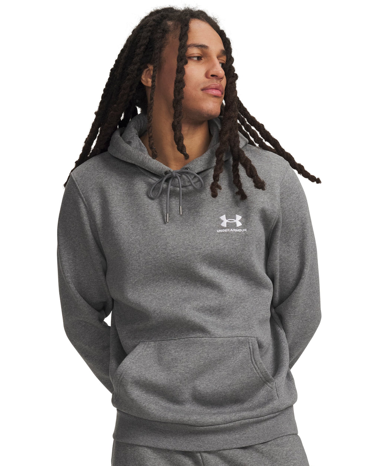 UA Icon Fleece Hoodie - Pitch Gray Medium Heather / White - 012