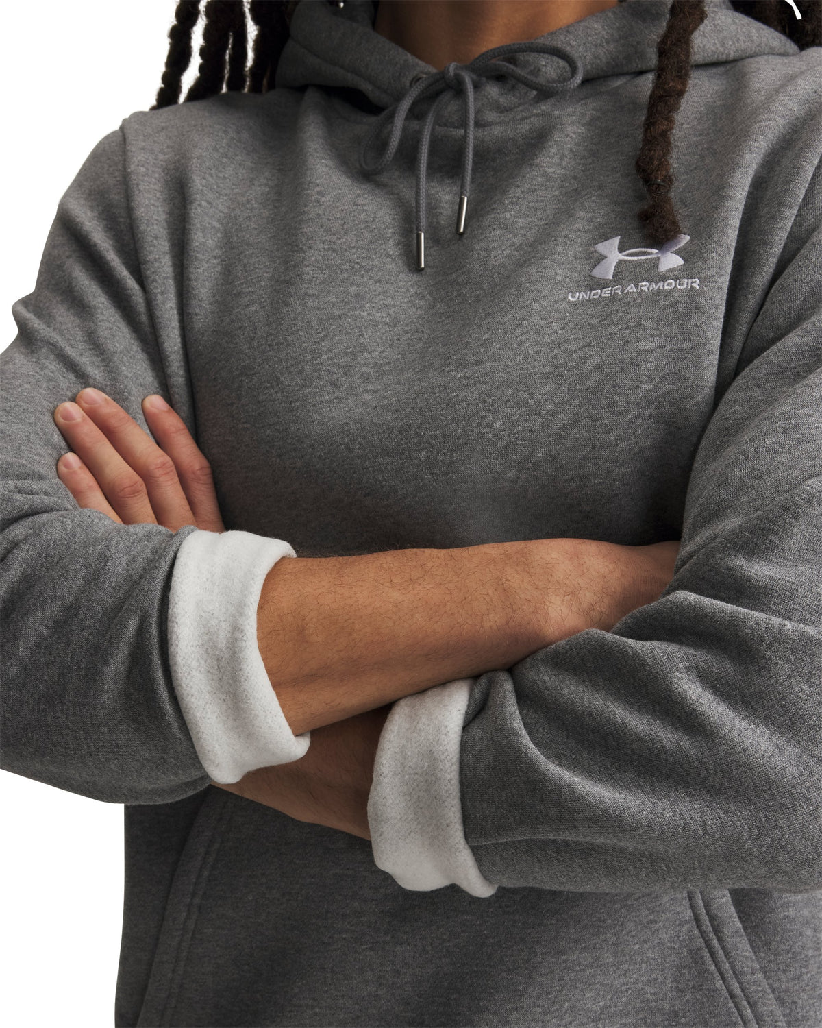 UA Icon Fleece Hoodie - Pitch Gray Medium Heather / White - 012