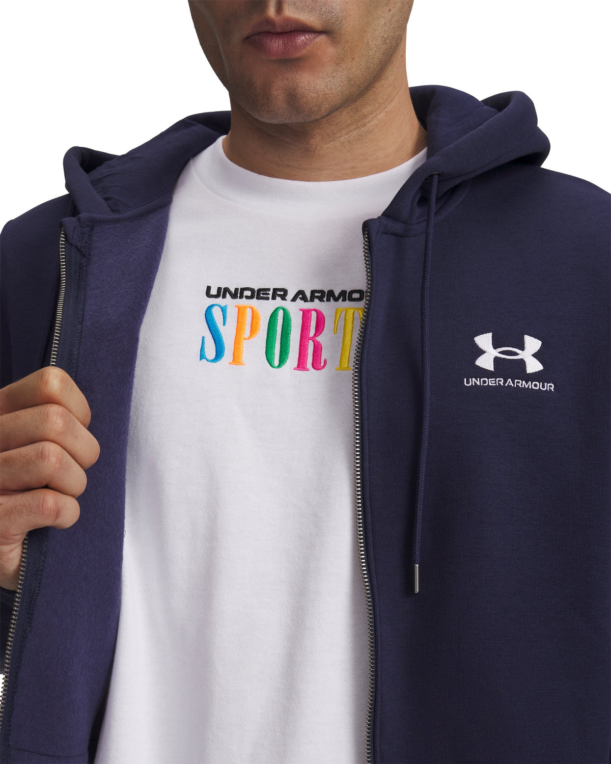 UA Icon Fleece FZ Hood - Midnight Navy / White - 410
