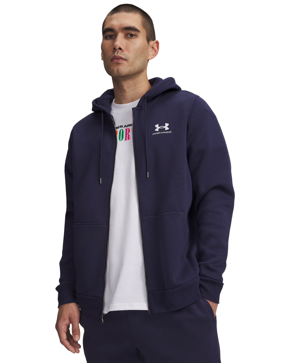UA Icon Fleece FZ Hood - Midnight Navy / White - 410