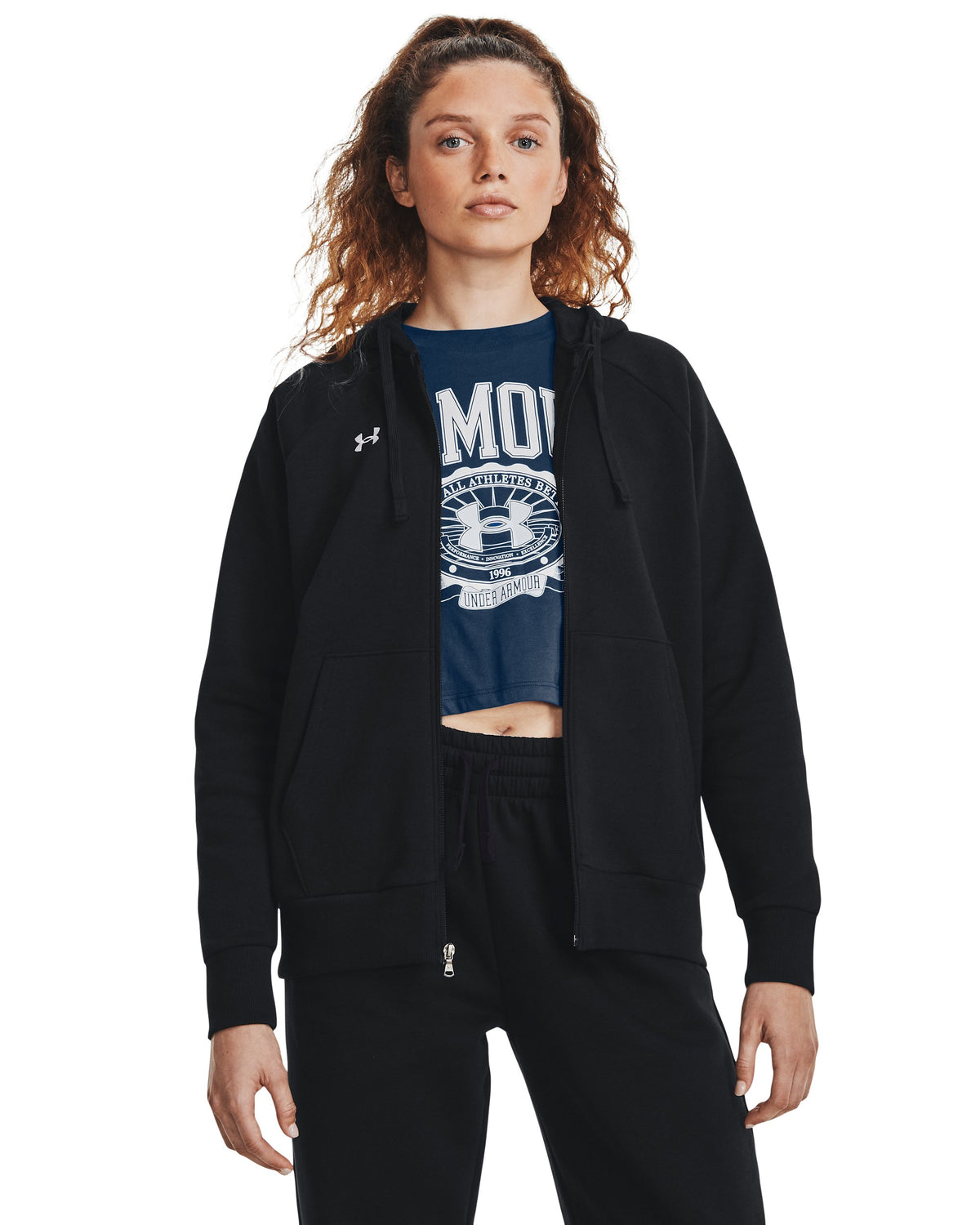 UA Rival Fleece FZ Hoodie - Black / White - 001