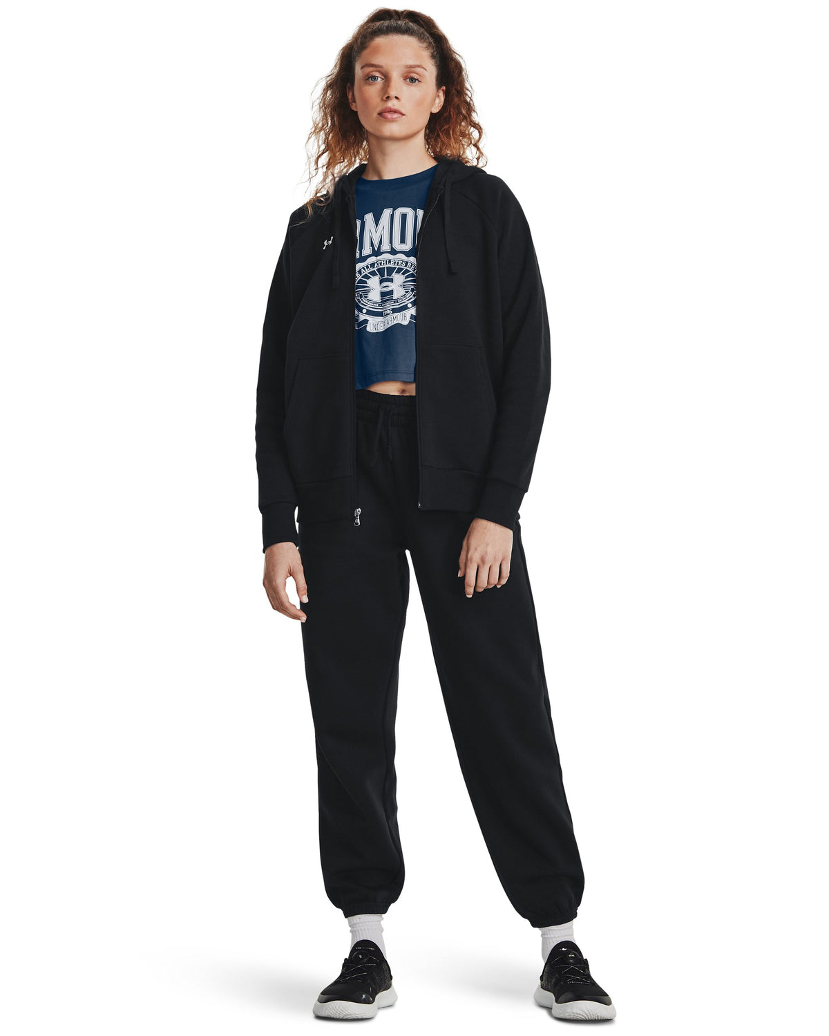 UA Rival Fleece FZ Hoodie - Black / White - 001