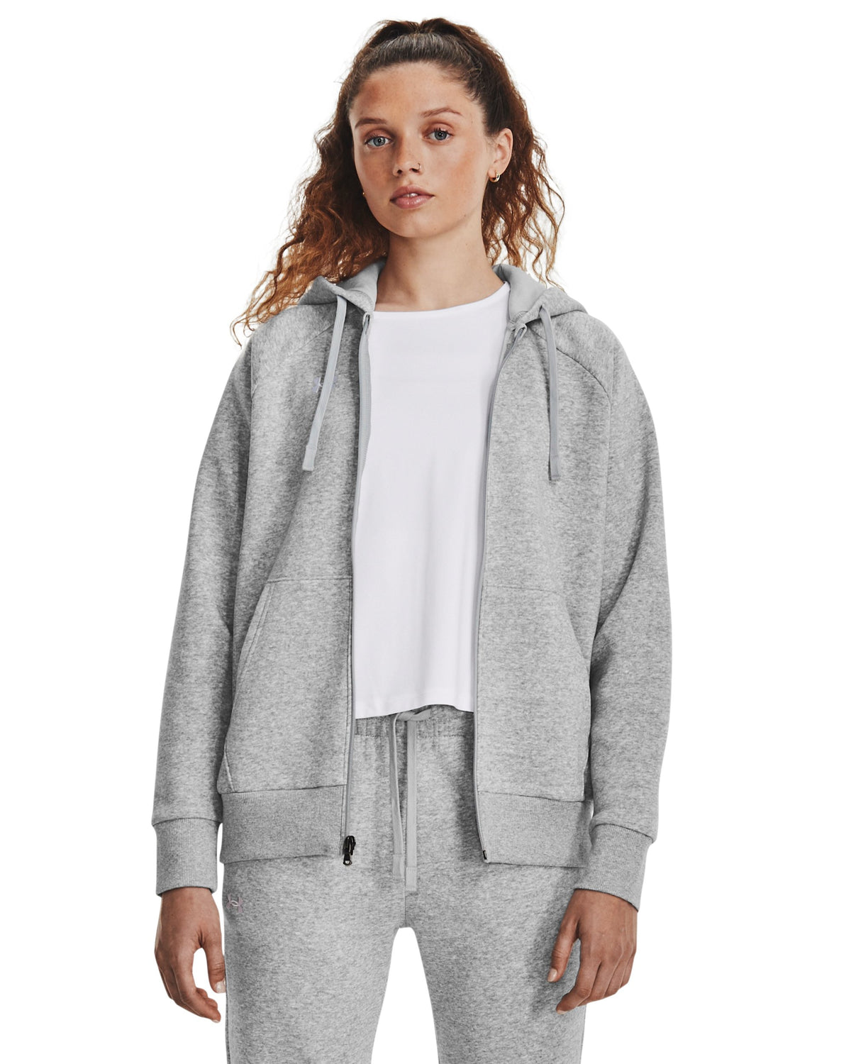 UA Rival Fleece FZ Hoodie - Gray / White - 012