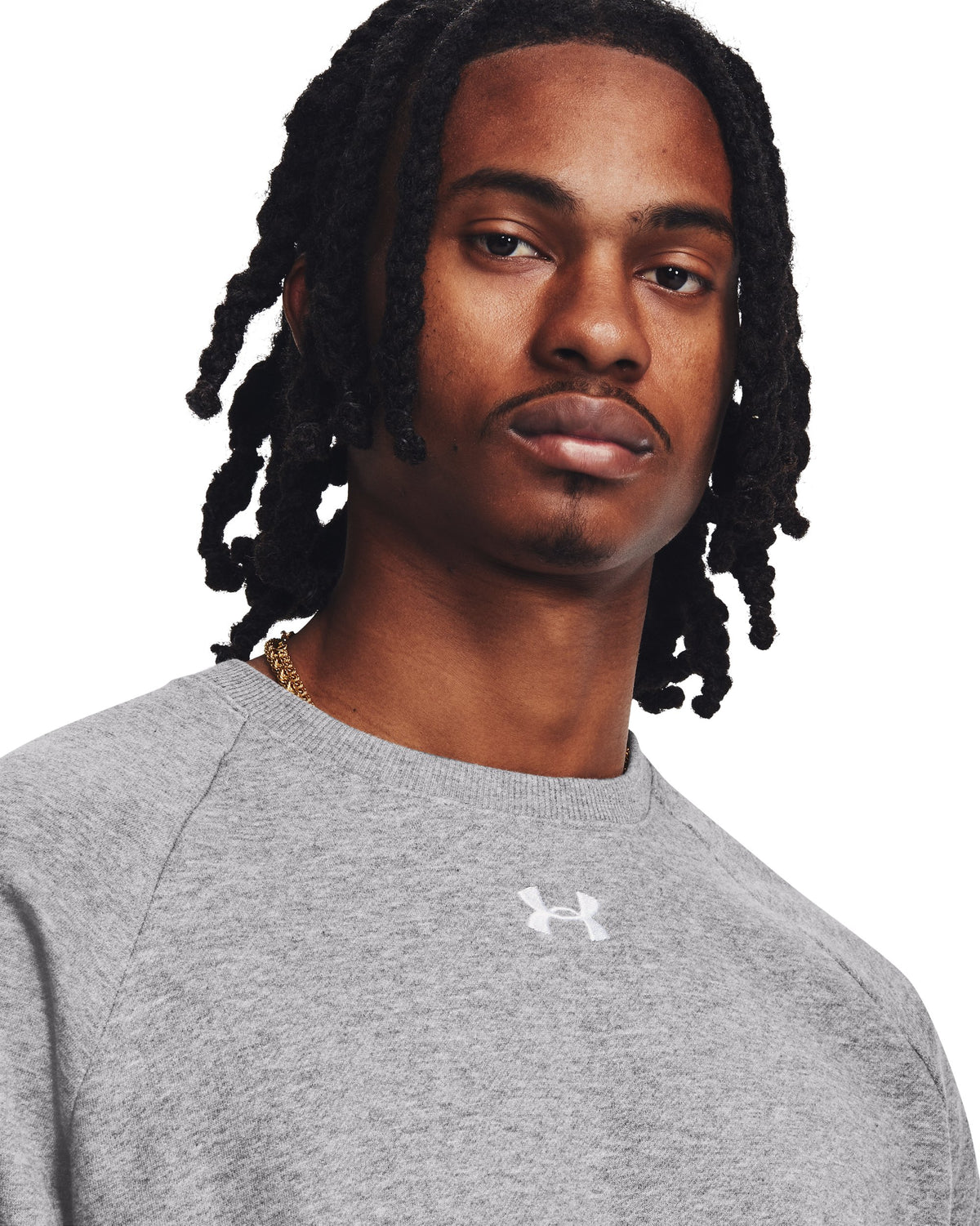UA Rival Fleece Crew - Castlerock Light Heather / White - 025
