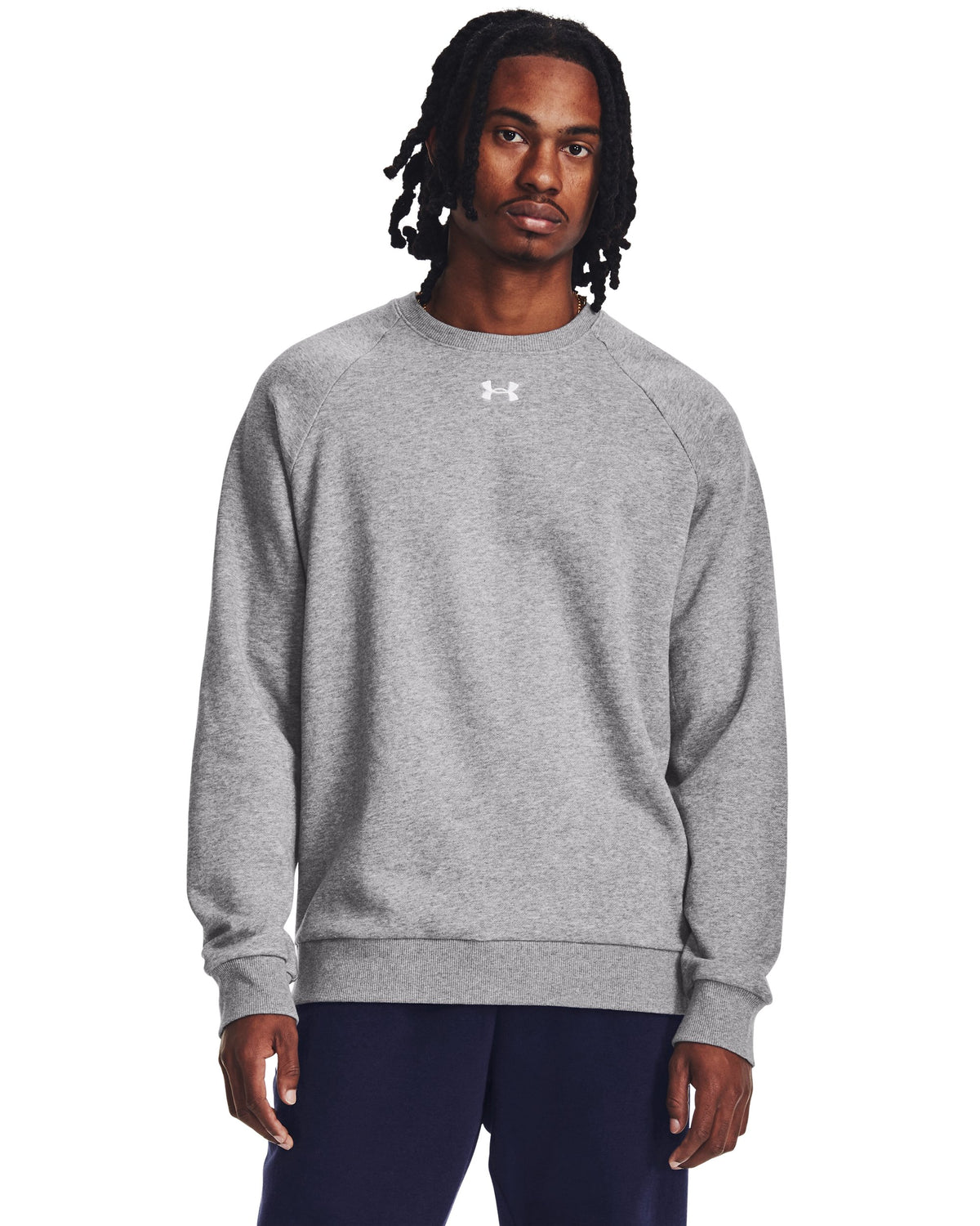 UA Rival Fleece Crew - Castlerock Light Heather / White - 025
