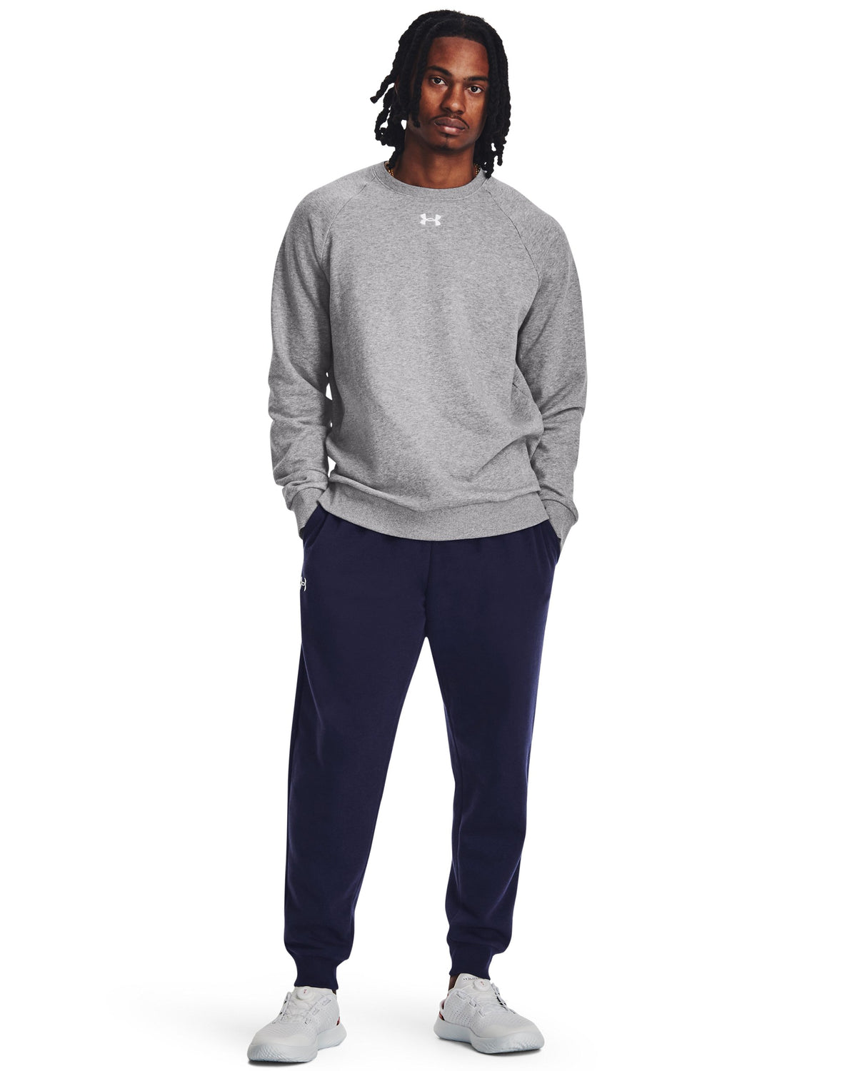 UA Rival Fleece Crew - Castlerock Light Heather / White - 025