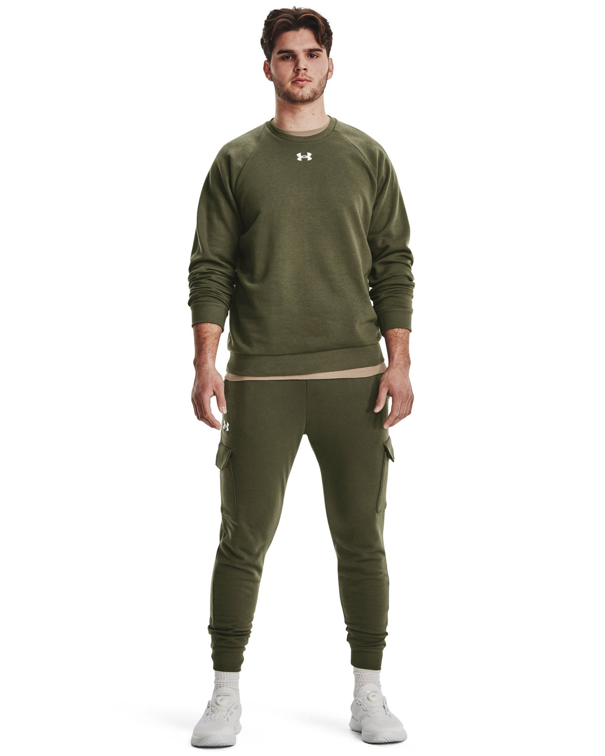 UA Rival Fleece Crew - Marine OD Green / White - 390