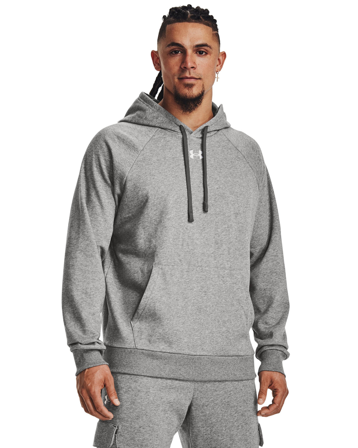UA Rival Fleece Hoodie - Castlerock Light Heather / White - 025