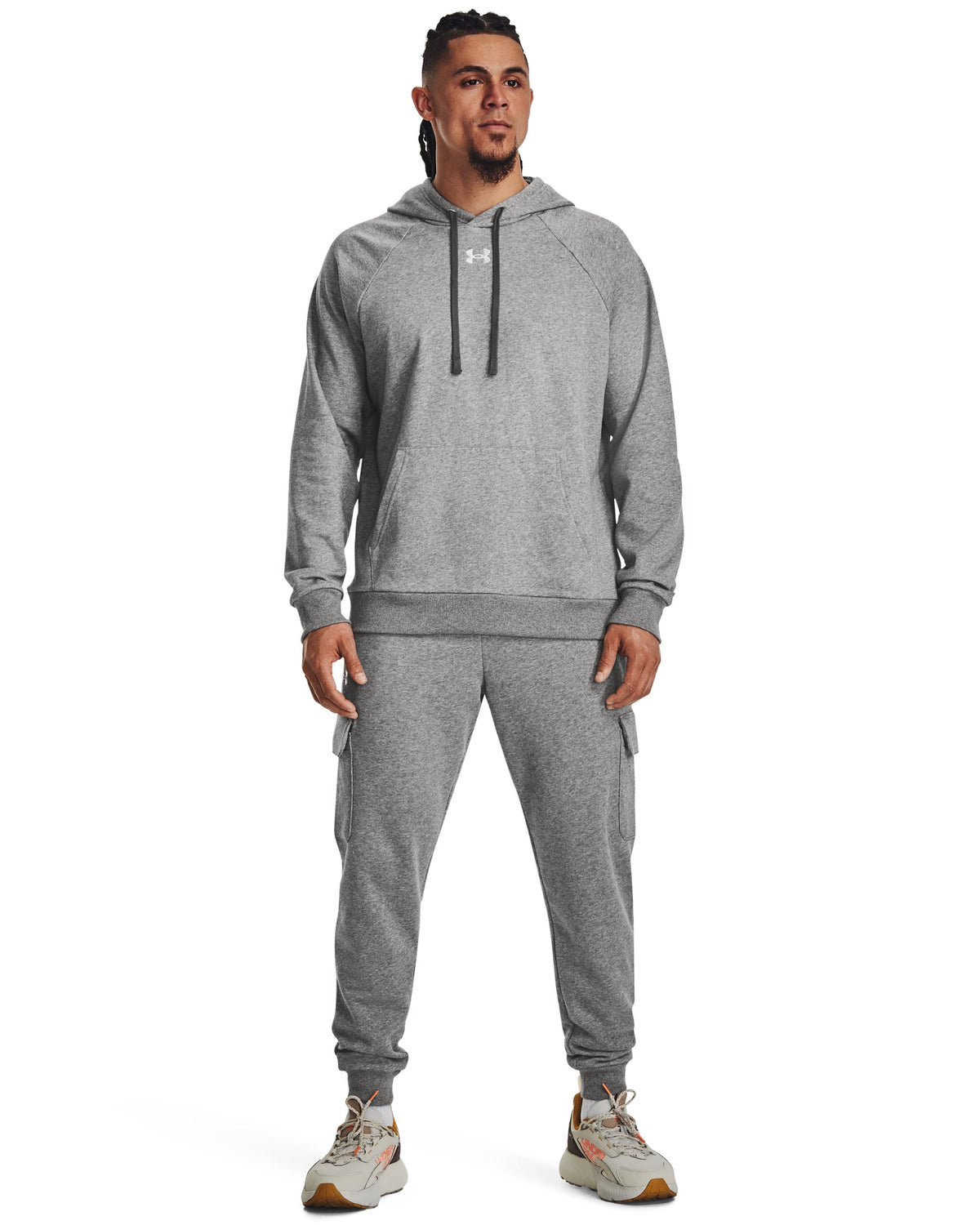 UA Rival Fleece Hoodie - Castlerock Light Heather / White - 025