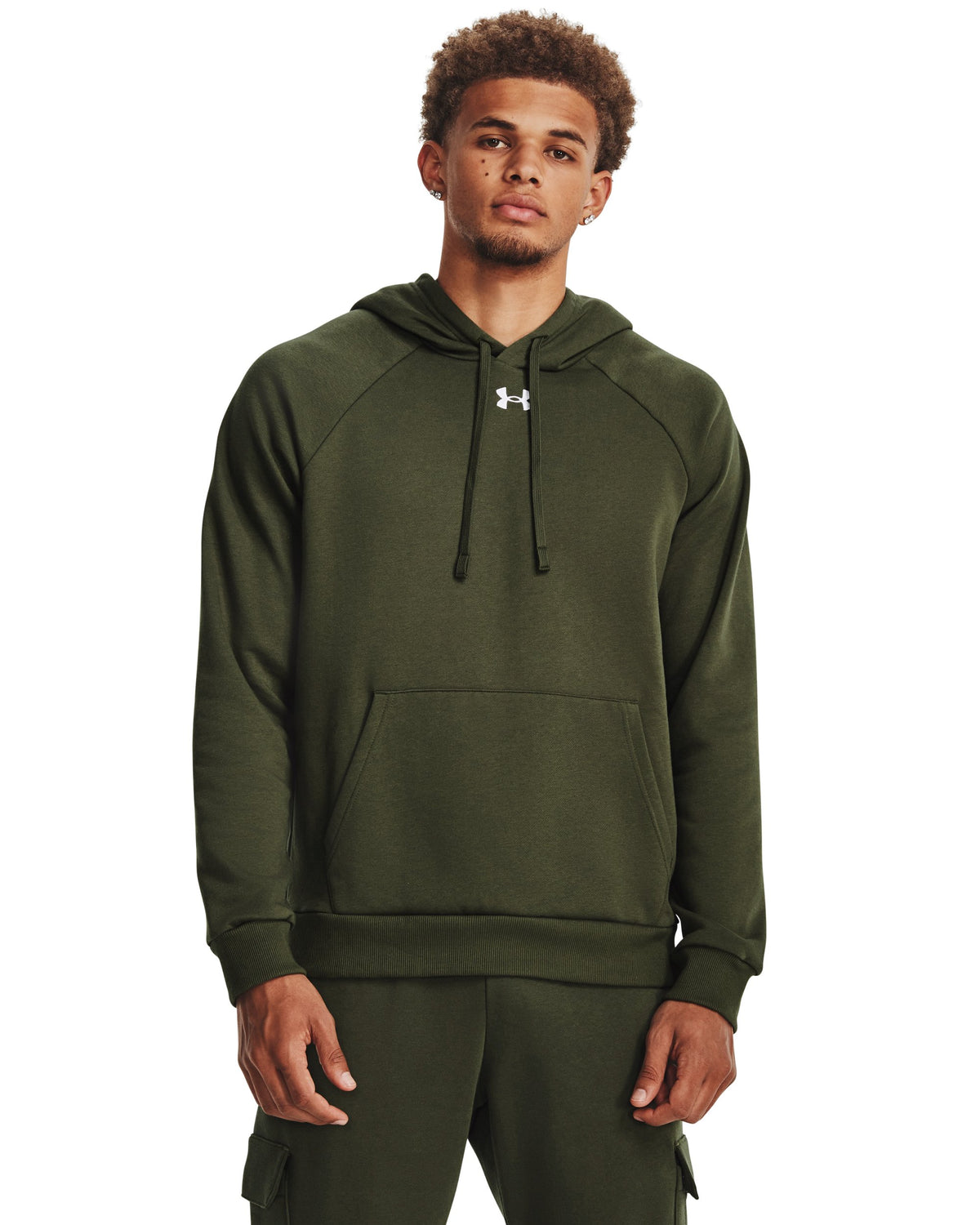 UA Rival Fleece Hoodie - Marine OD Green / White - 390