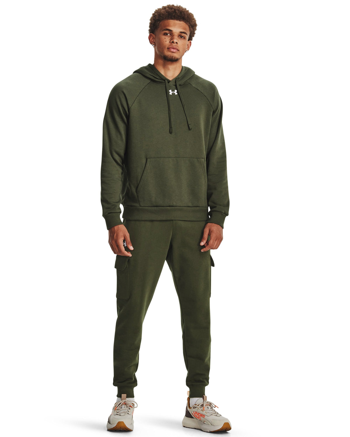 UA Rival Fleece Hoodie - Marine OD Green / White - 390