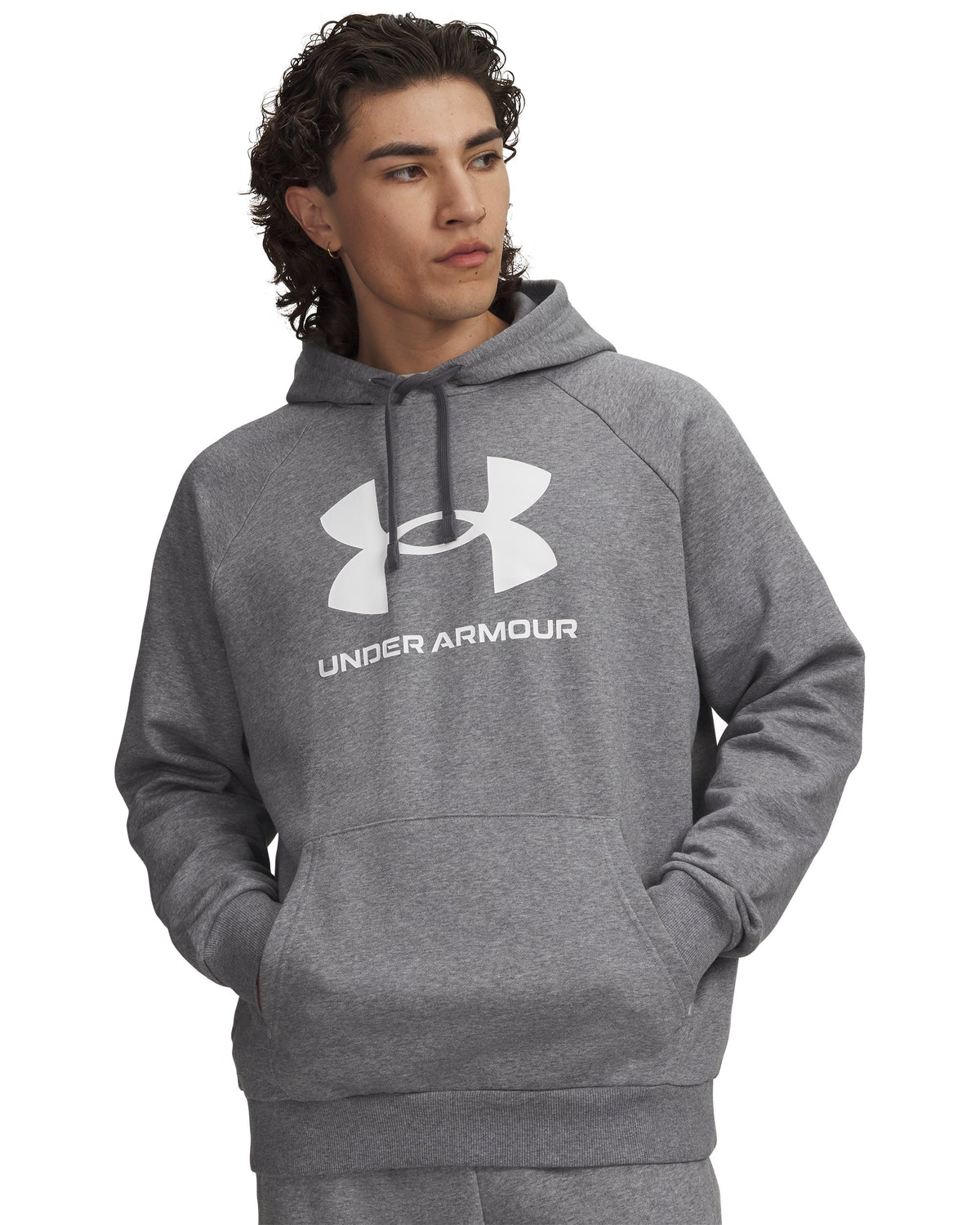 UA Rival Fleece Logo HD - Castlerock Light Heather / White - 025