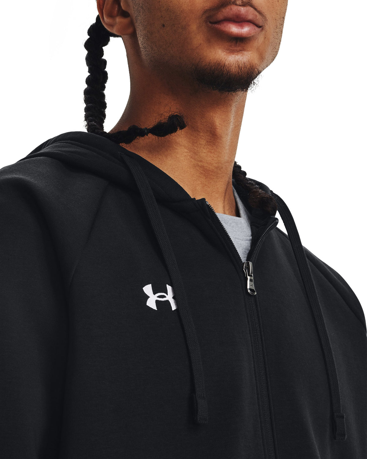 UA Rival Fleece FZ Hoodie - Black / White - 001