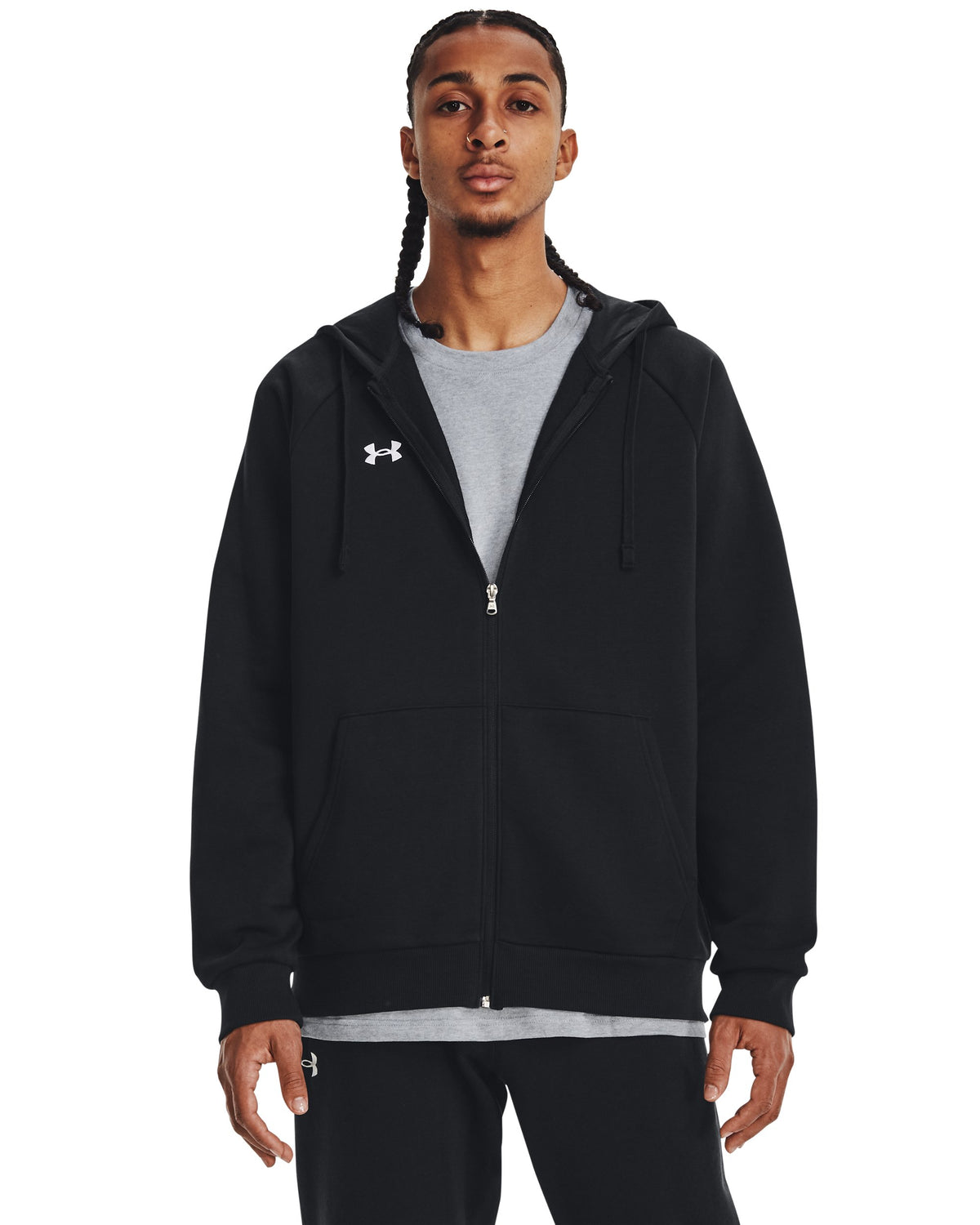 UA Rival Fleece FZ Hoodie - Black / White - 001