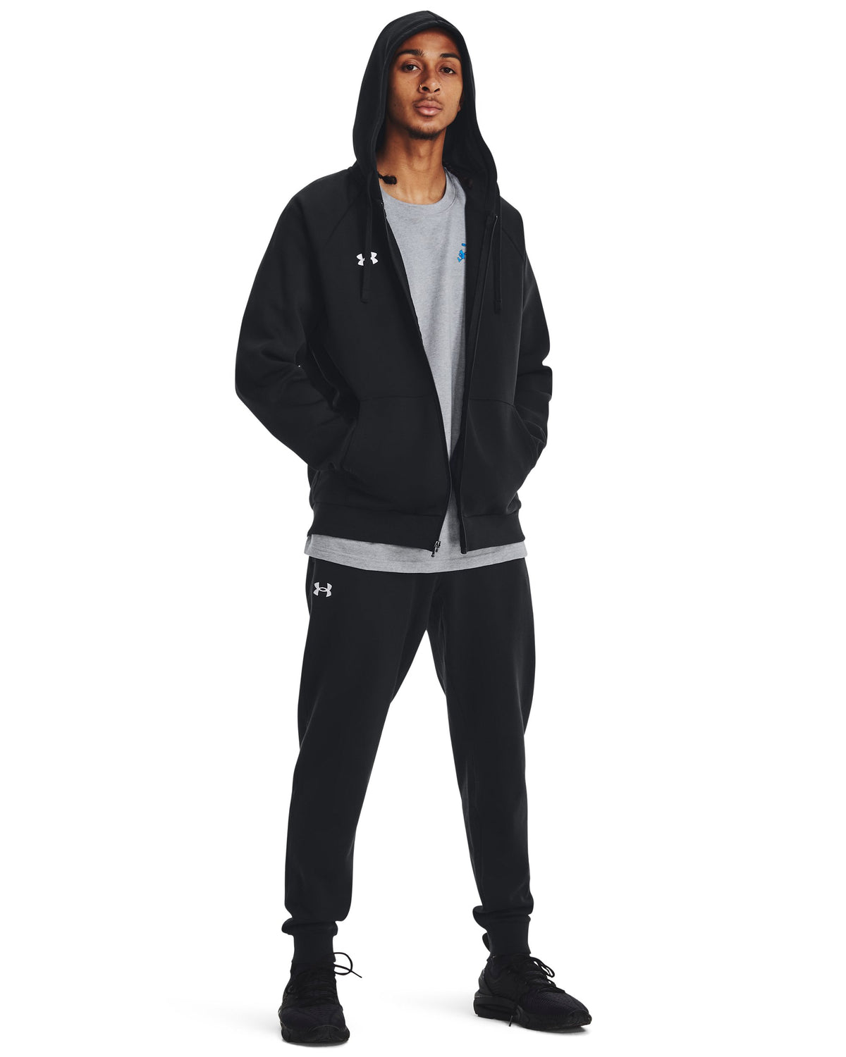 UA Rival Fleece FZ Hoodie - Black / White - 001