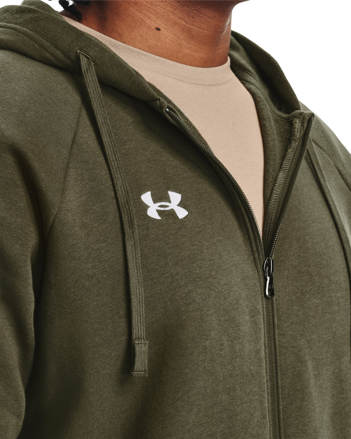 UA Rival Fleece FZ Hoodie - Marine OD Green / White - 390