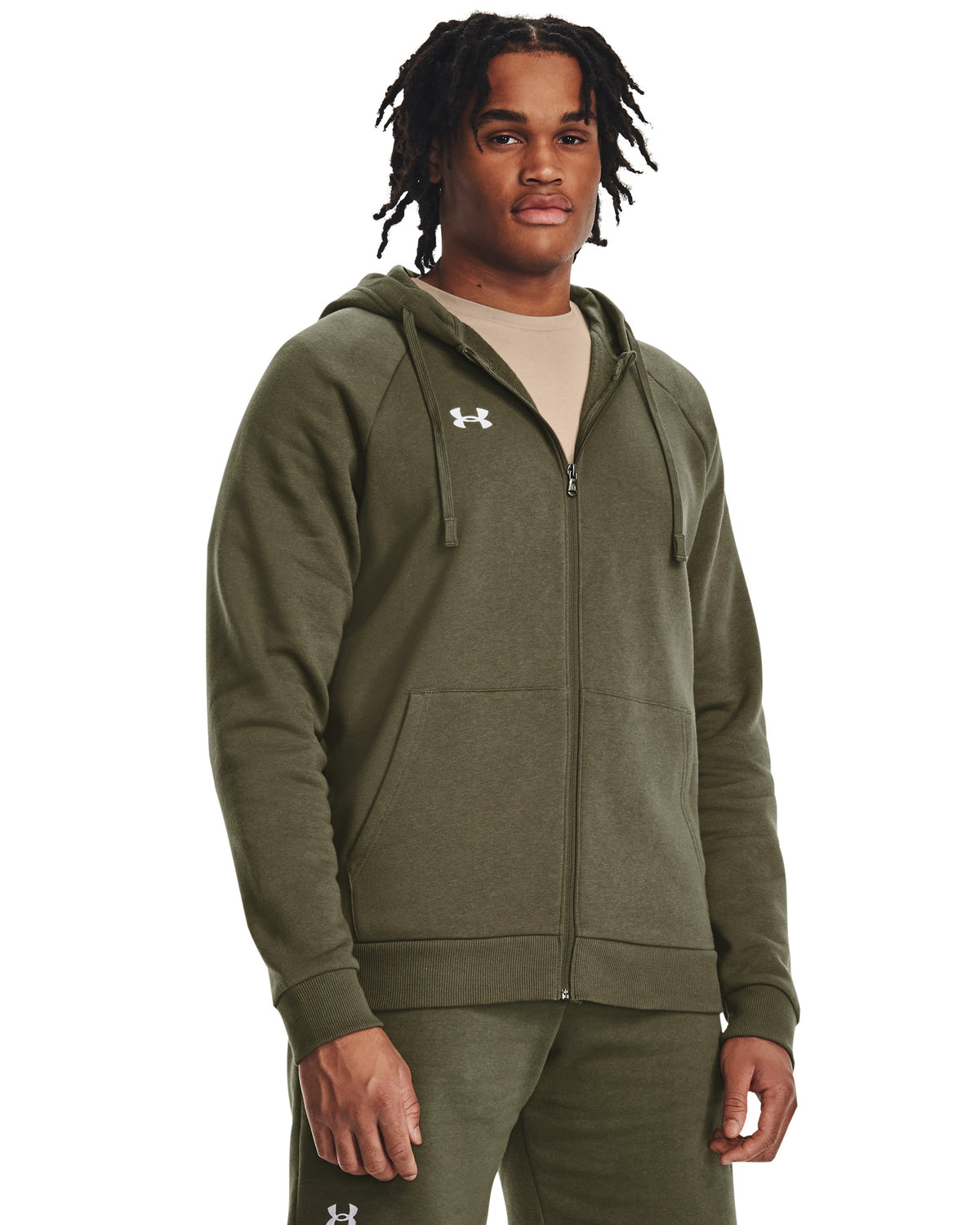 UA Rival Fleece FZ Hoodie - Marine OD Green / White - 390