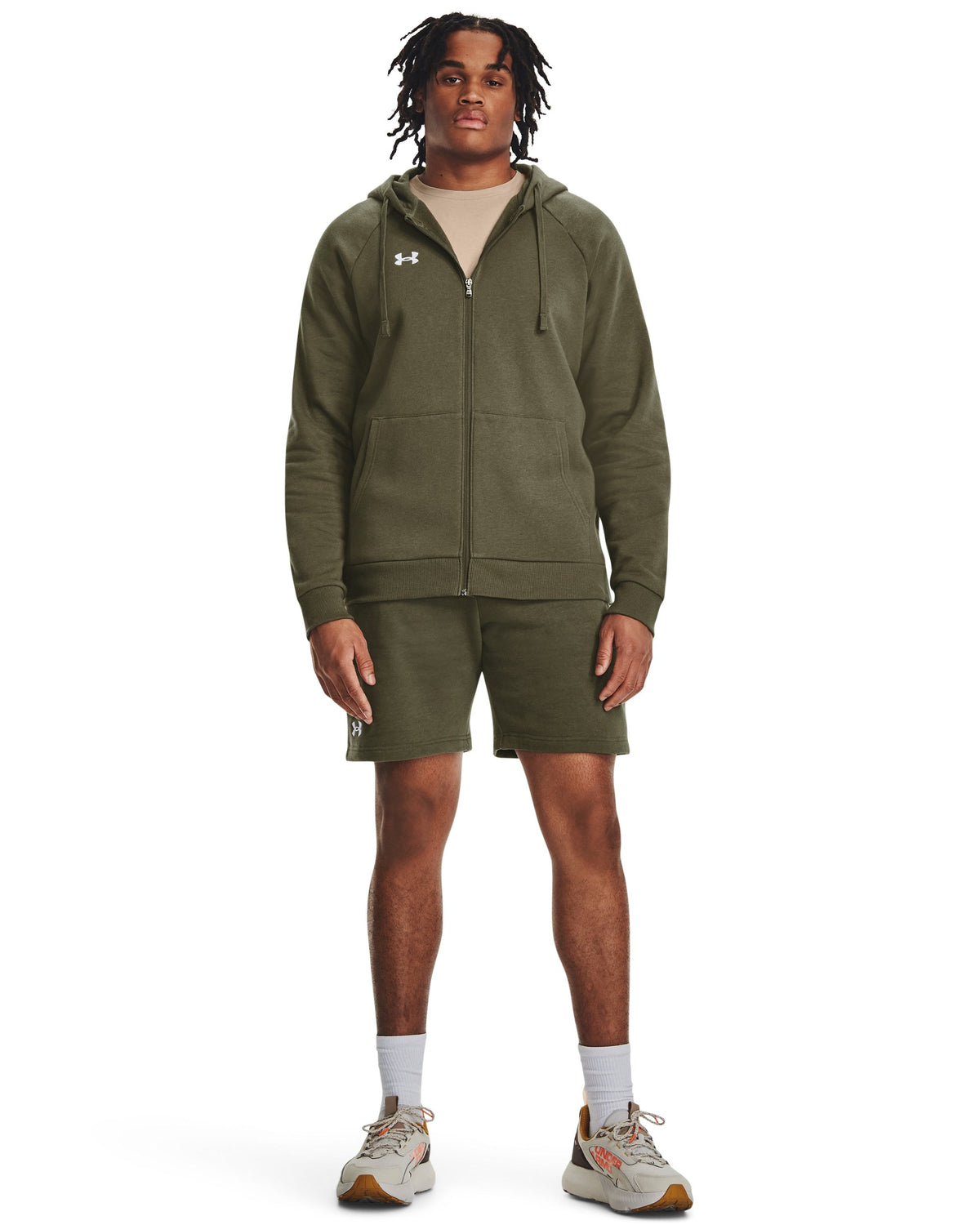 UA Rival Fleece FZ Hoodie - Marine OD Green / White - 390