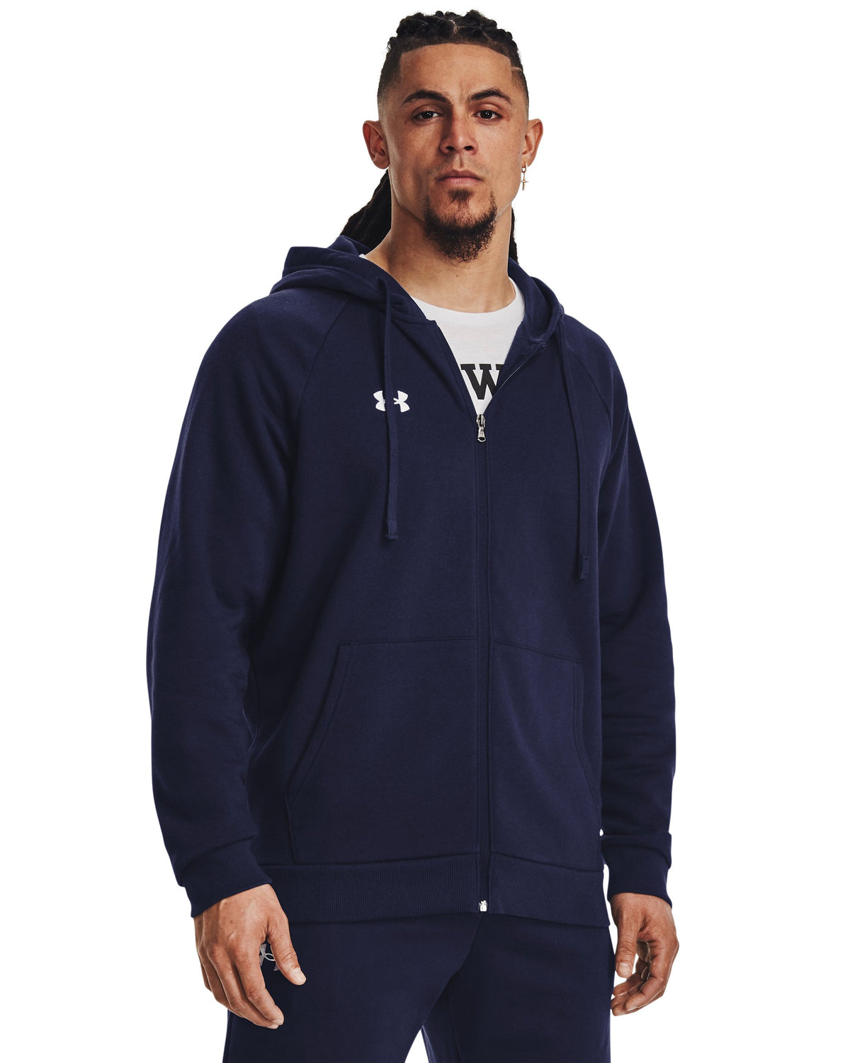 UA Rival Fleece FZ Hoodie - Midnight Navy / White - 410