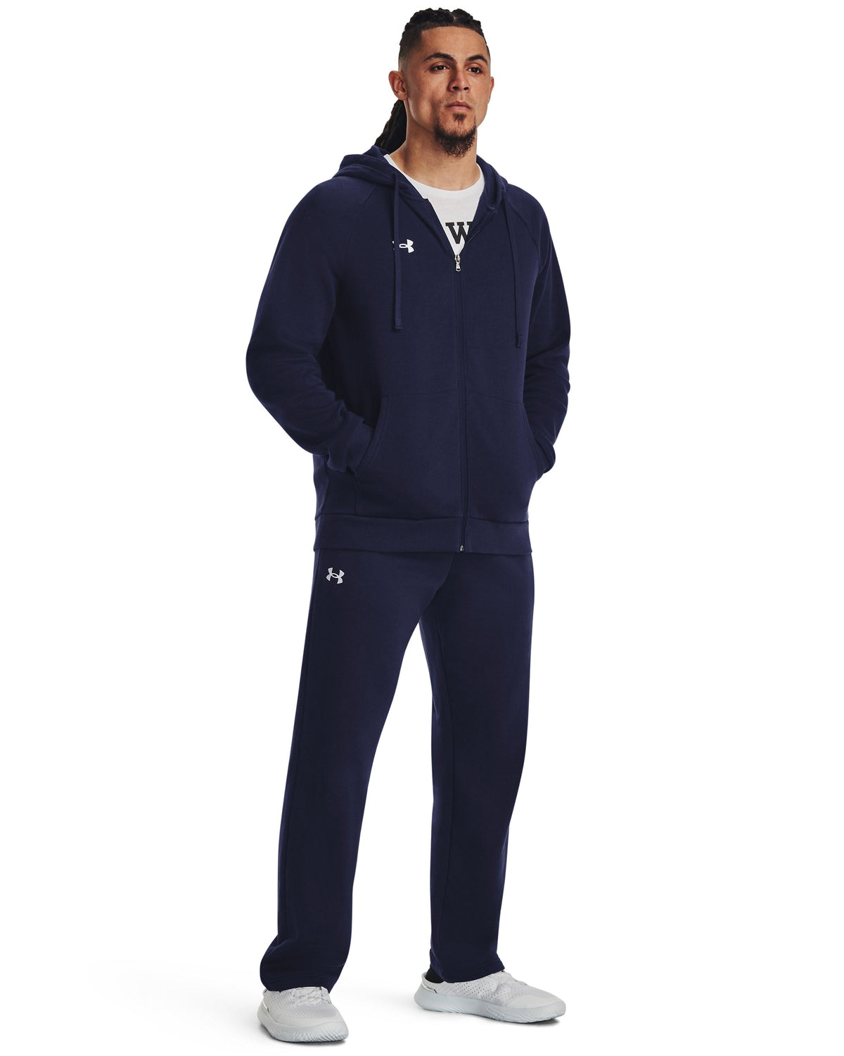 UA Rival Fleece FZ Hoodie - Midnight Navy / White - 410