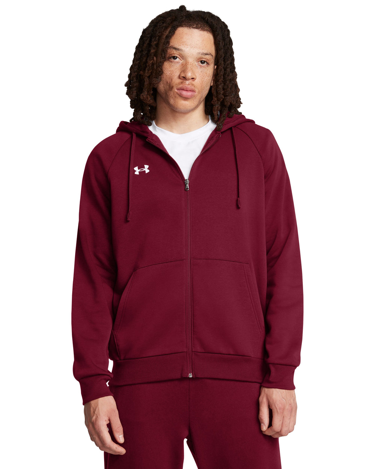 UA Rival Fleece FZ Hoodie - אדום / לבן - 625
