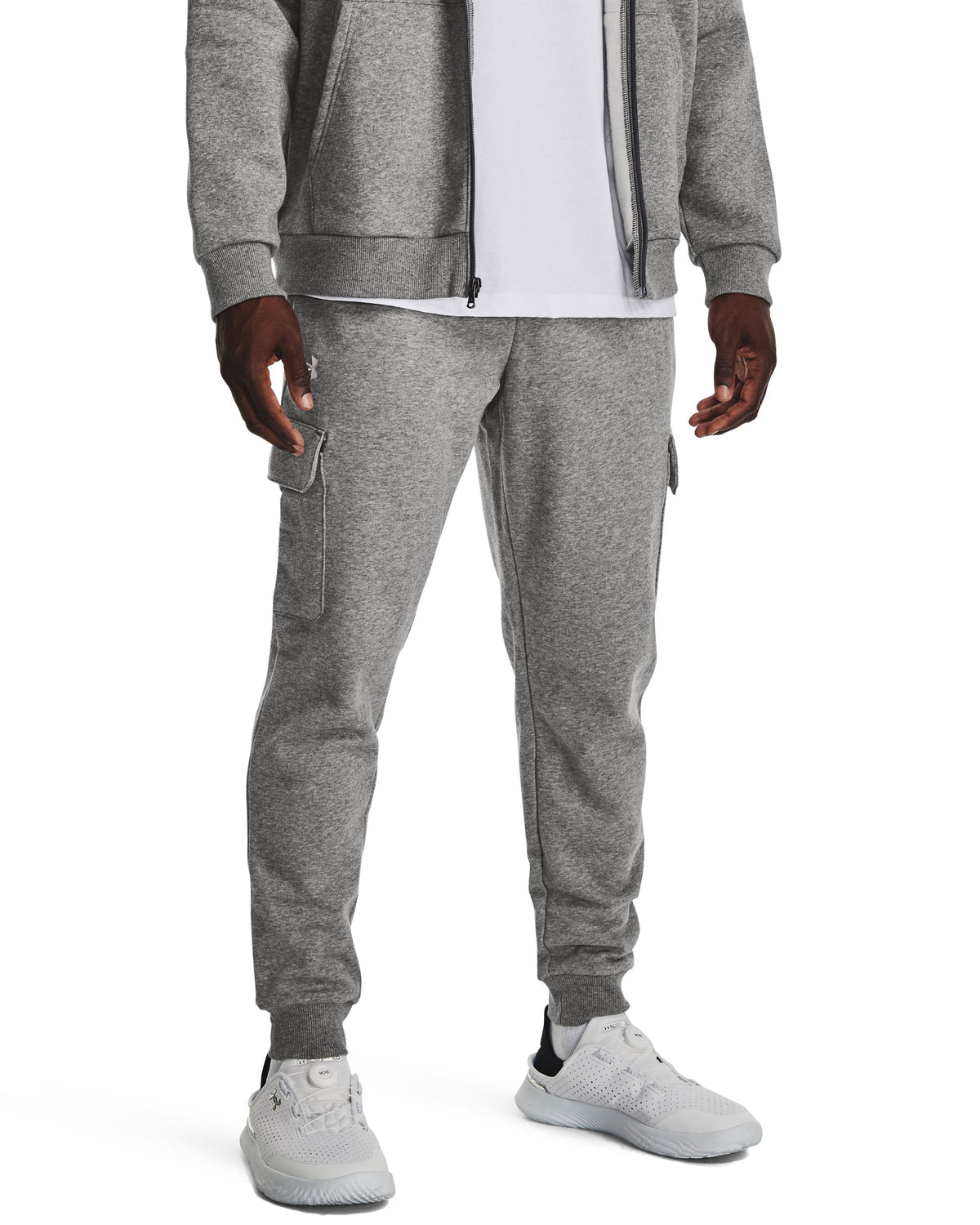 UA Rival Fleece Cargo Jogger - Castlerock Light Heather / White - 026