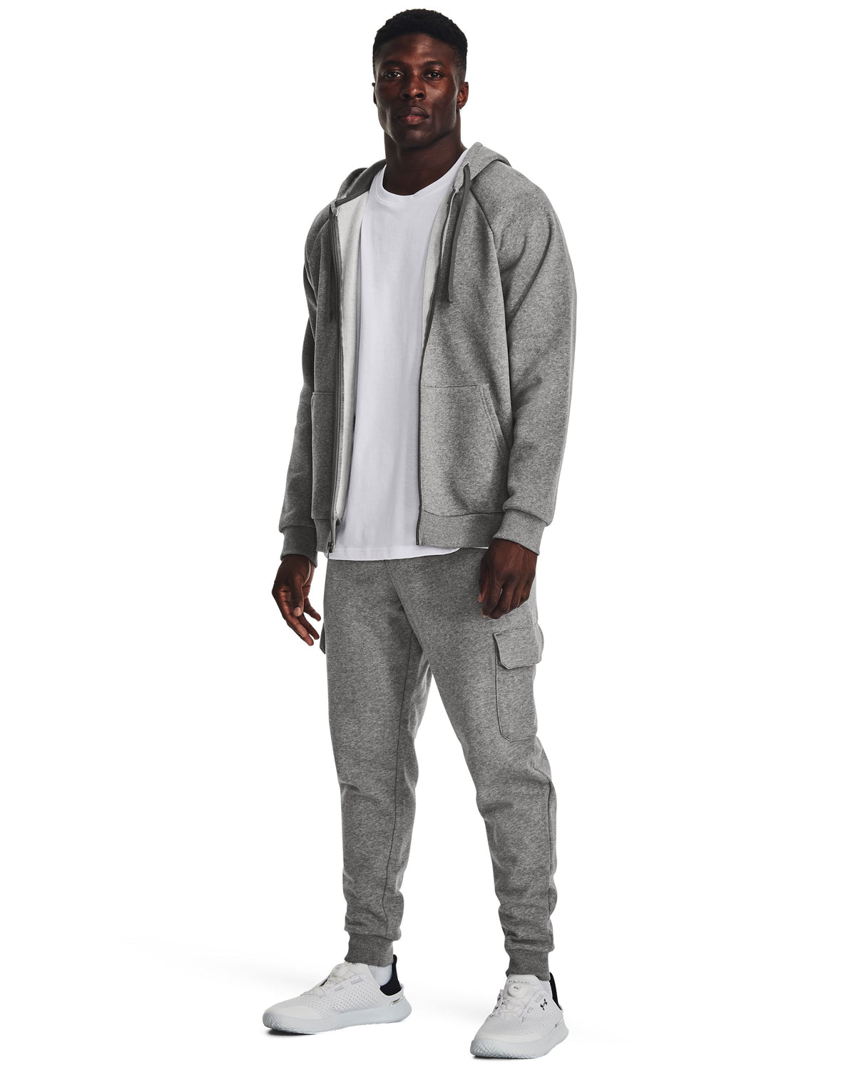 UA Rival Fleece Cargo Jogger - Castlerock Light Heather / White - 026