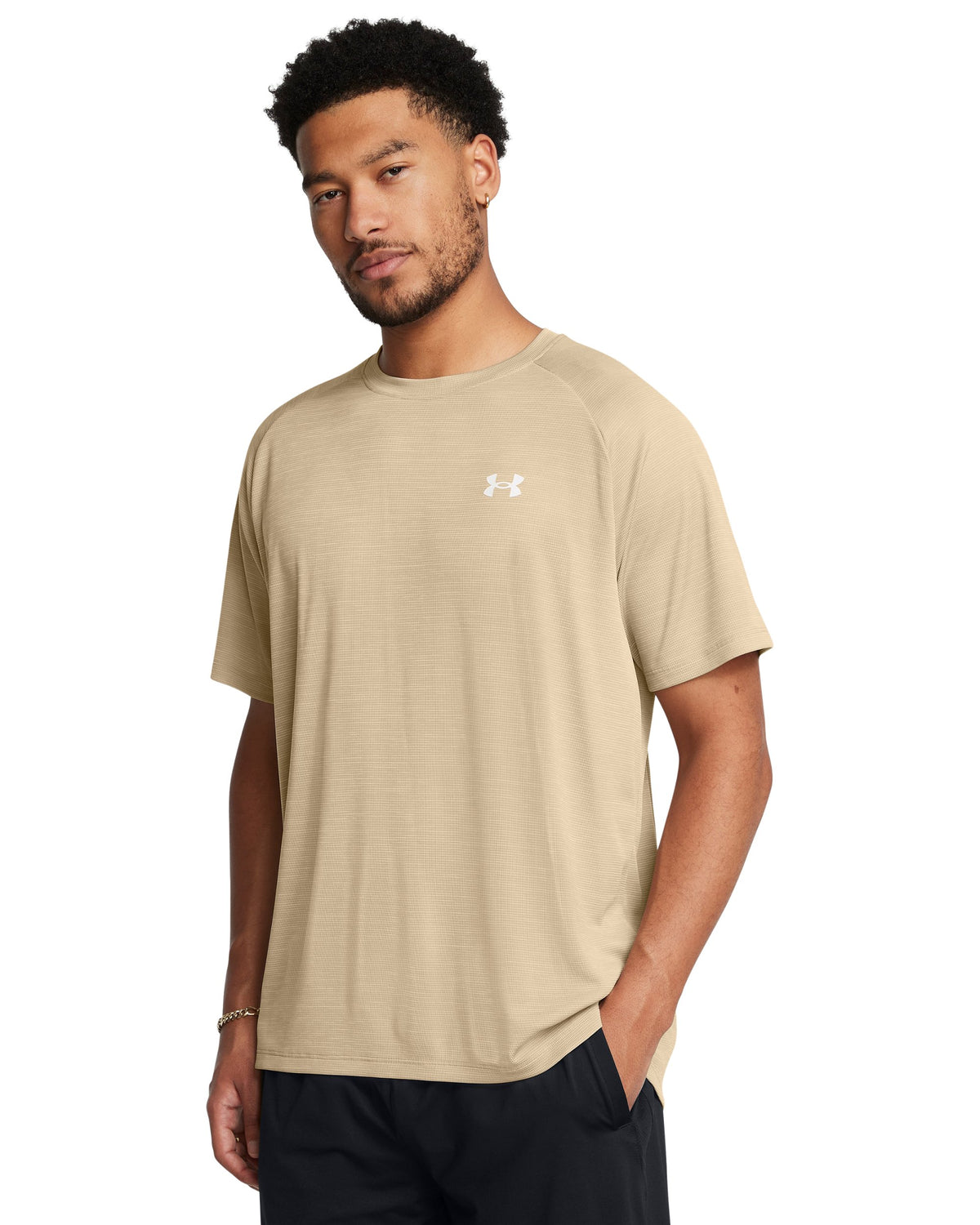 UA Tech Textured SS - City Khaki / White - 300