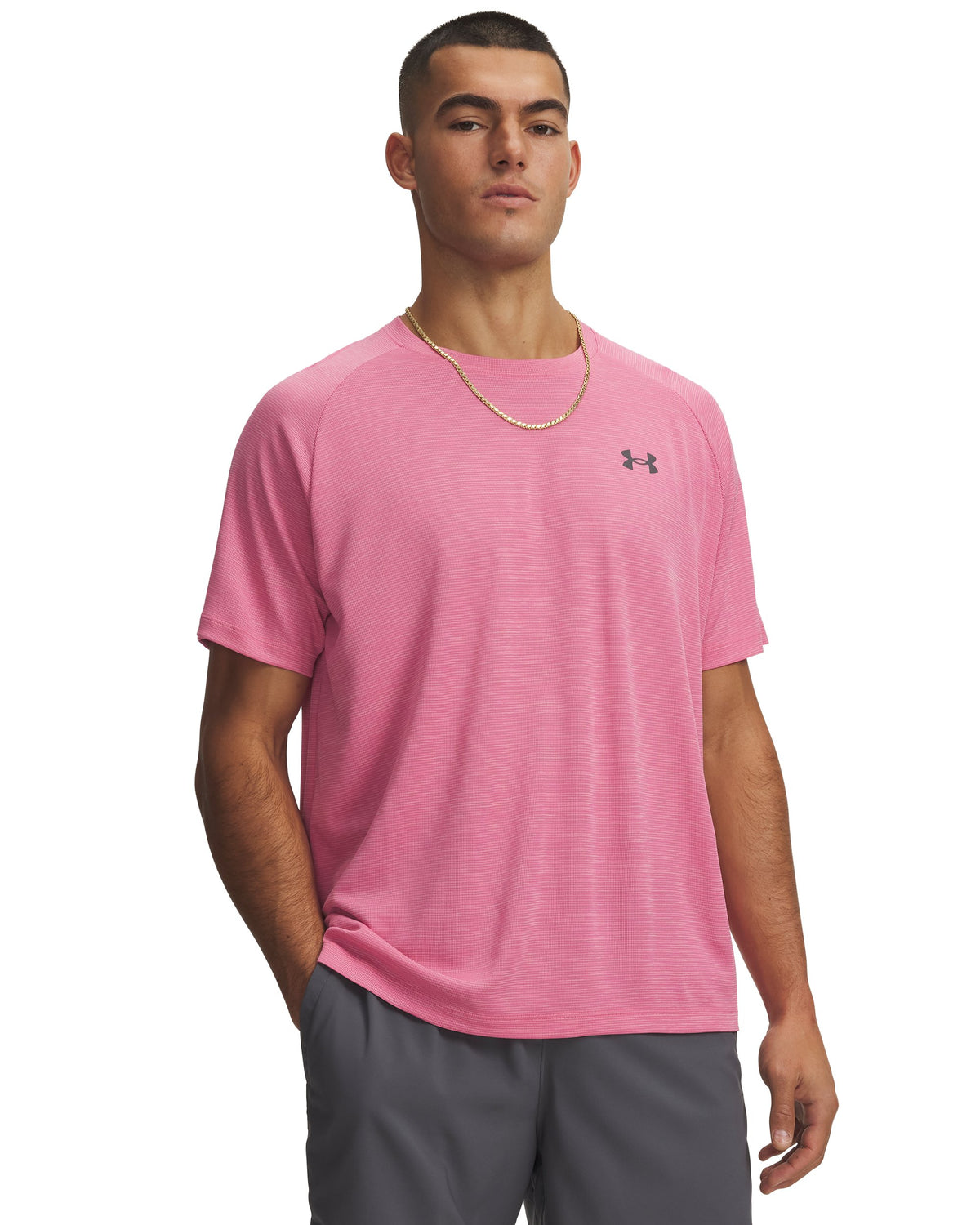 UA Tech Textured SS - Pink / Castlerock - 637
