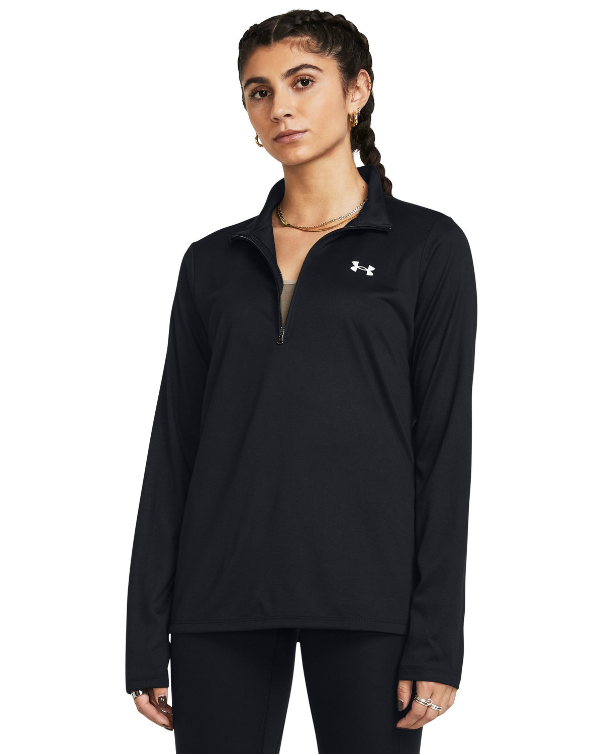 Tech 1/2 Zip- Solid - Black / White - 001