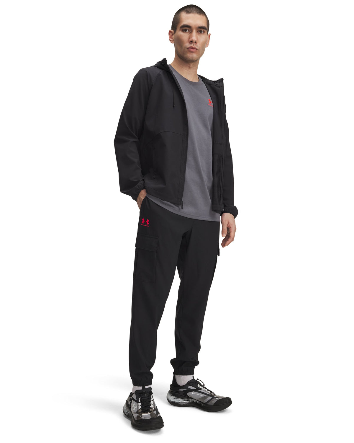 UA Vibe Woven Cargo Pants - Black / Racer Red - 002