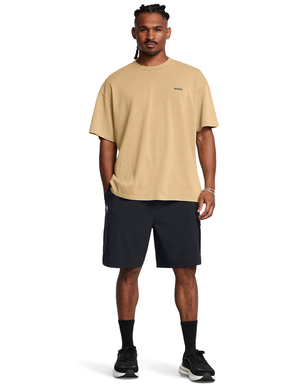 UA Vibe Woven Cargo Short - Black / White - 001