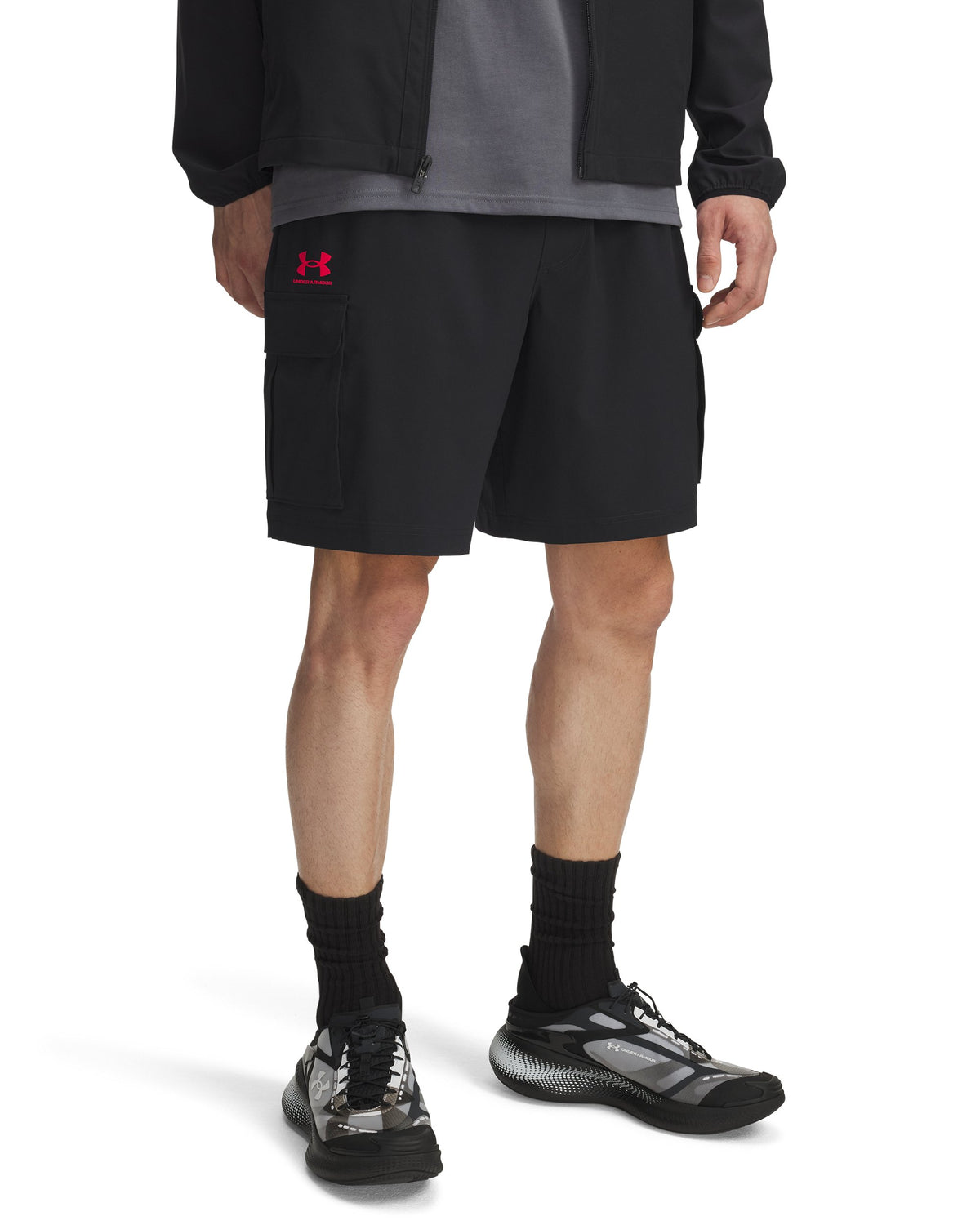 UA Vibe Woven Cargo Short - Black / Racer Red - 002