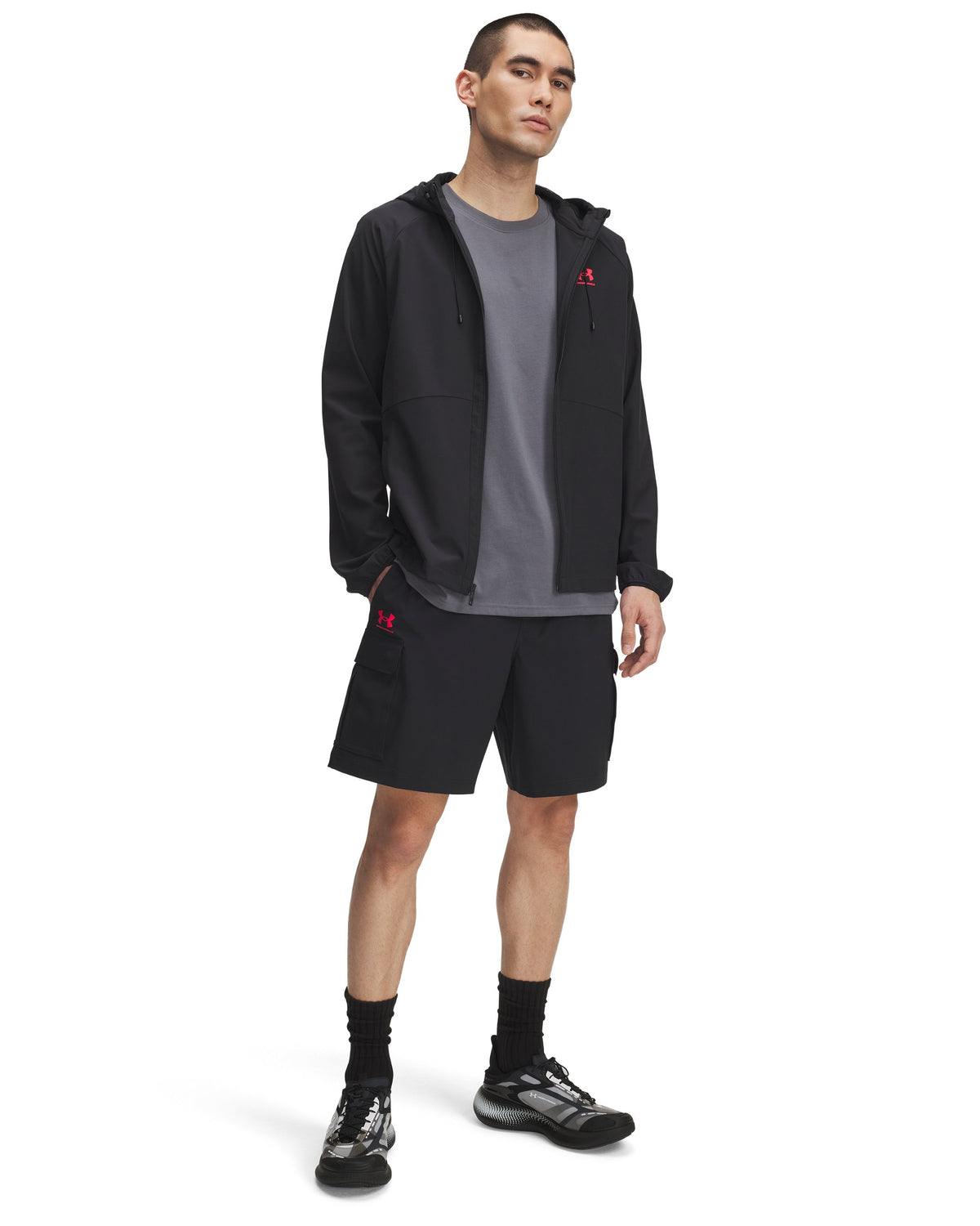 UA Vibe Woven Cargo Short - Black / Racer Red - 002