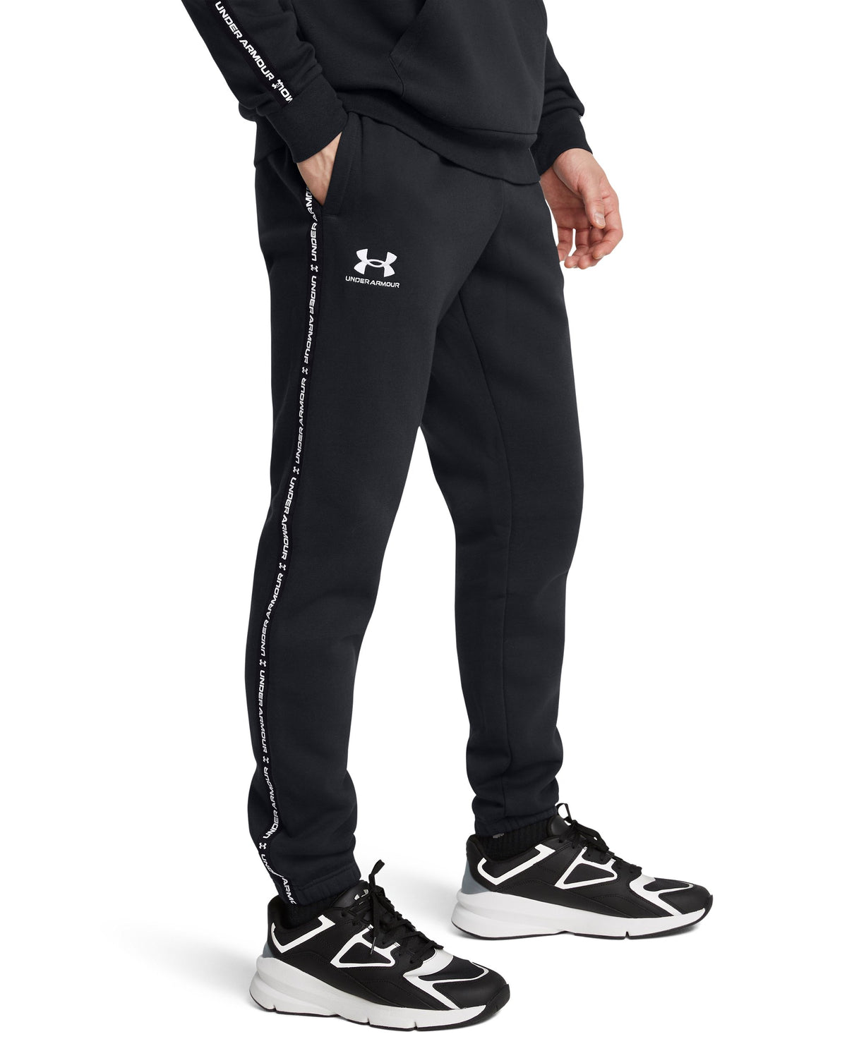 UA Icon Fleece Jgr Taping - Black / White - 001