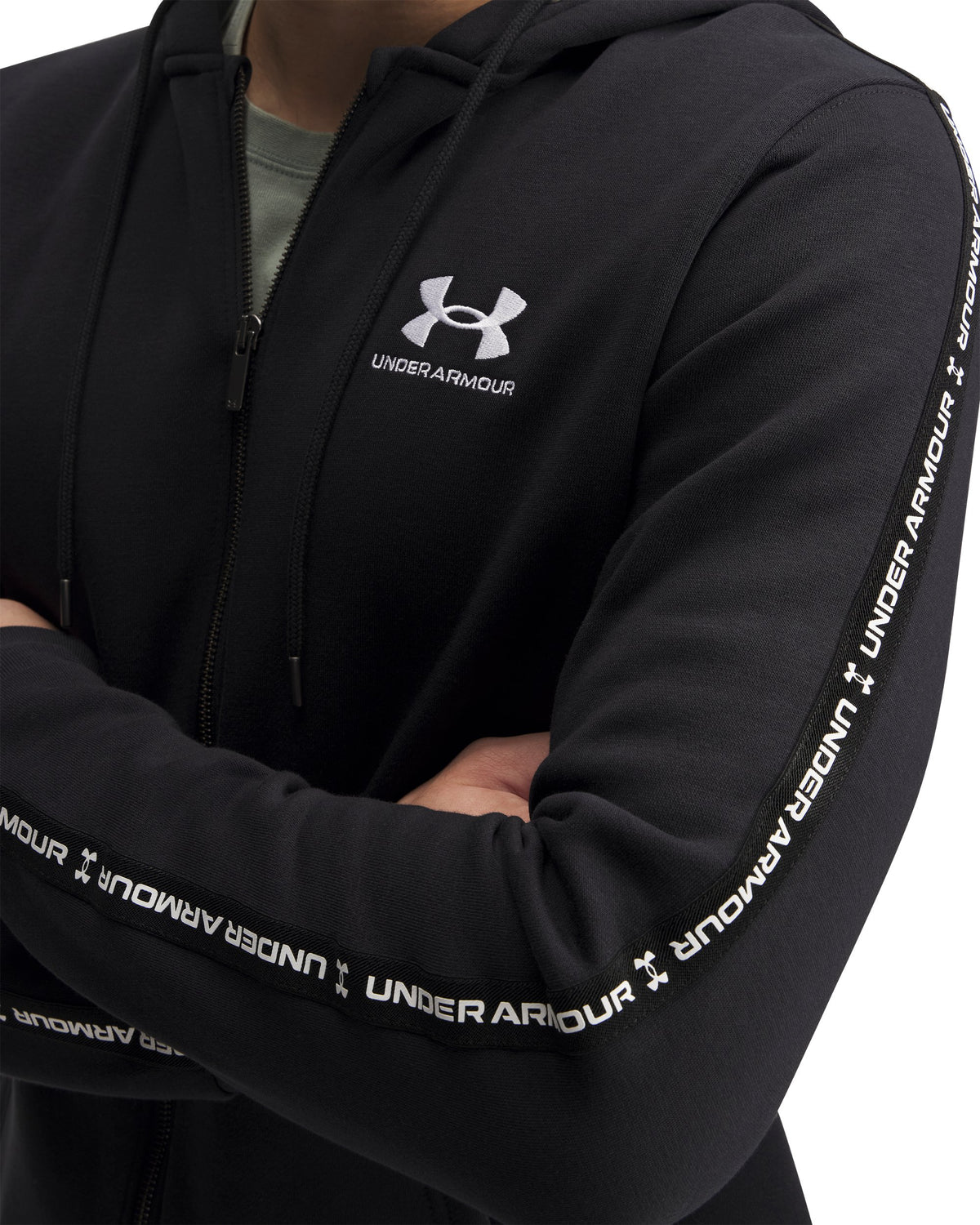 UA Icon Fleece FZ Taping - Black / White - 001