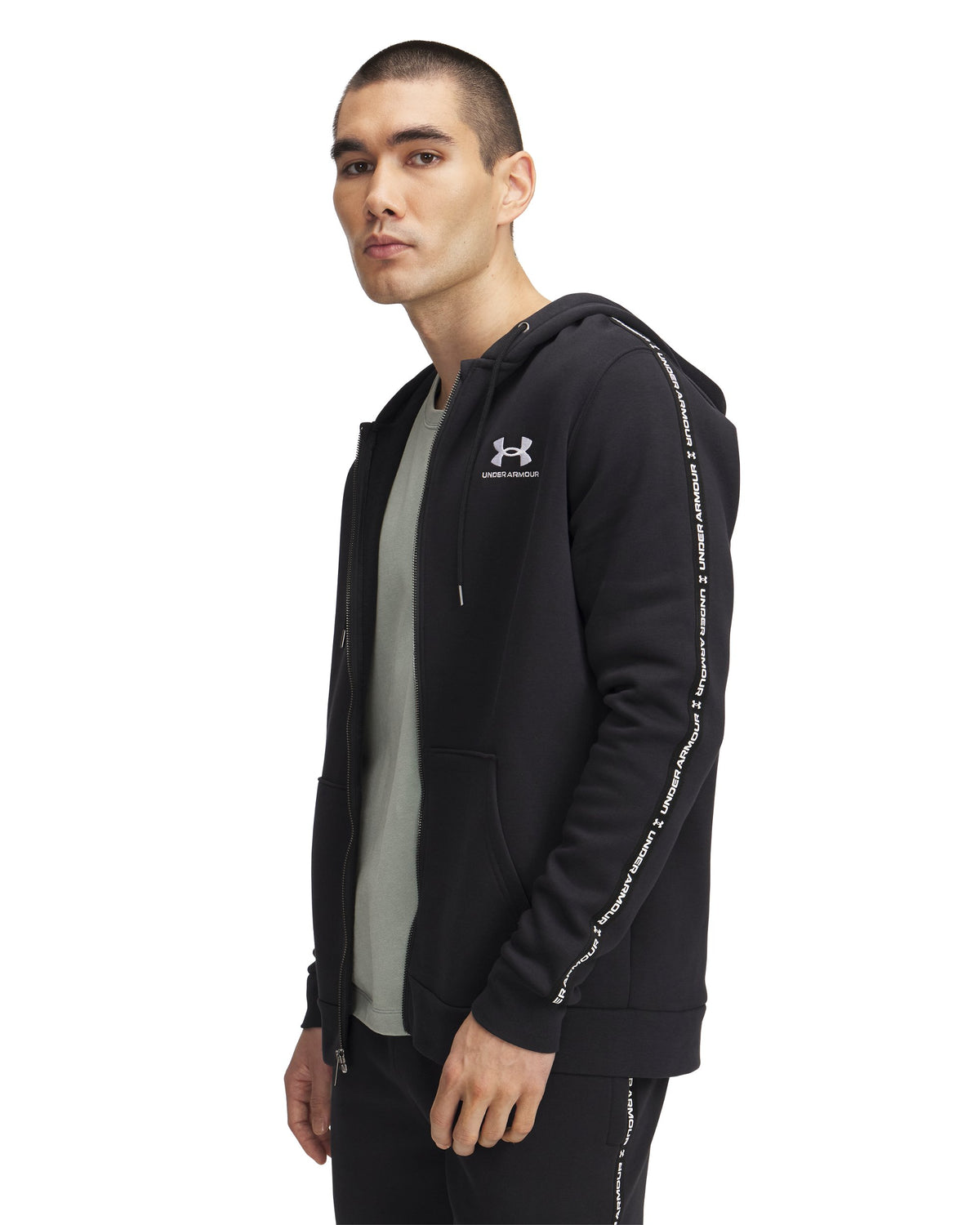 UA Icon Fleece FZ Taping - Black / White - 001