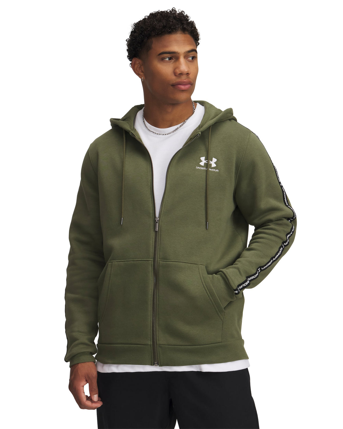 UA Icon Fleece FZ Taping - Green / White - 390
