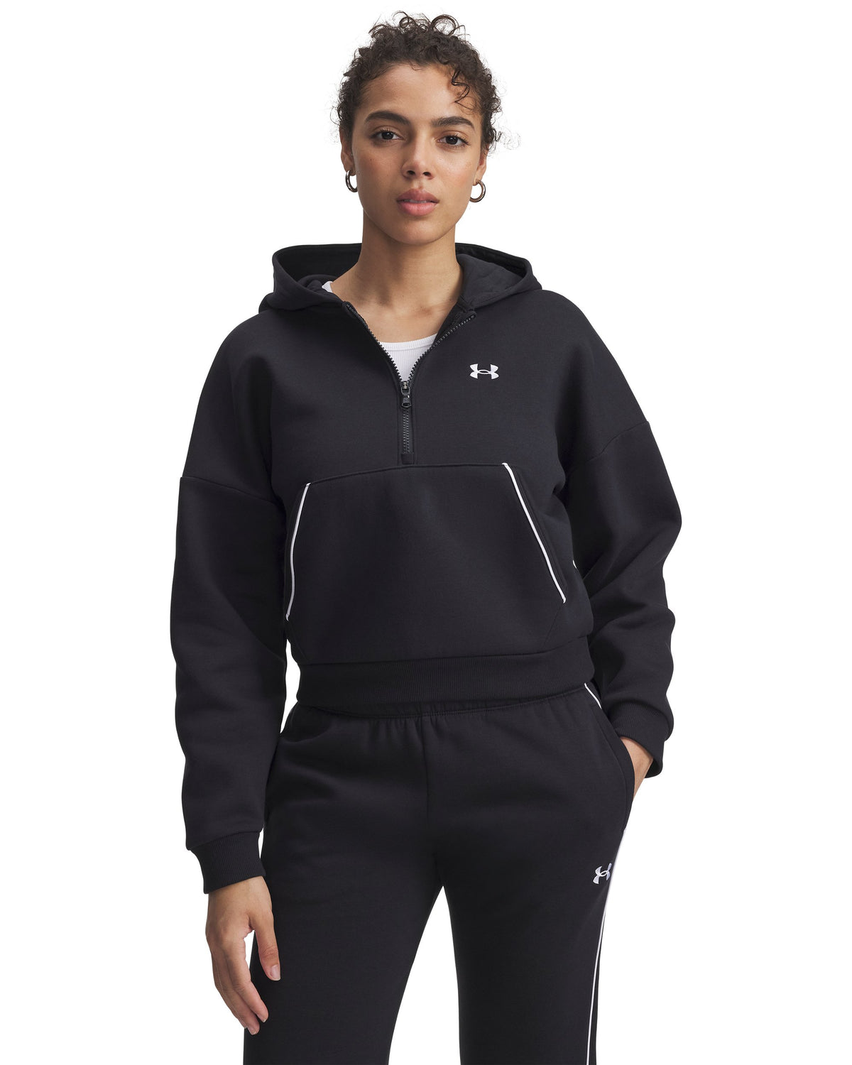 Rival Flc Piped HZ Hoodie - Black / White - 005