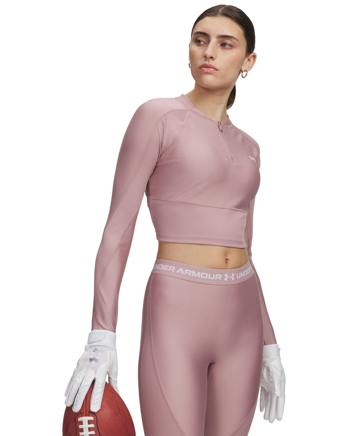 UA HG Rib 1/4 Zip - Tourmaline Pink / Tourmaline Pink / White - 673