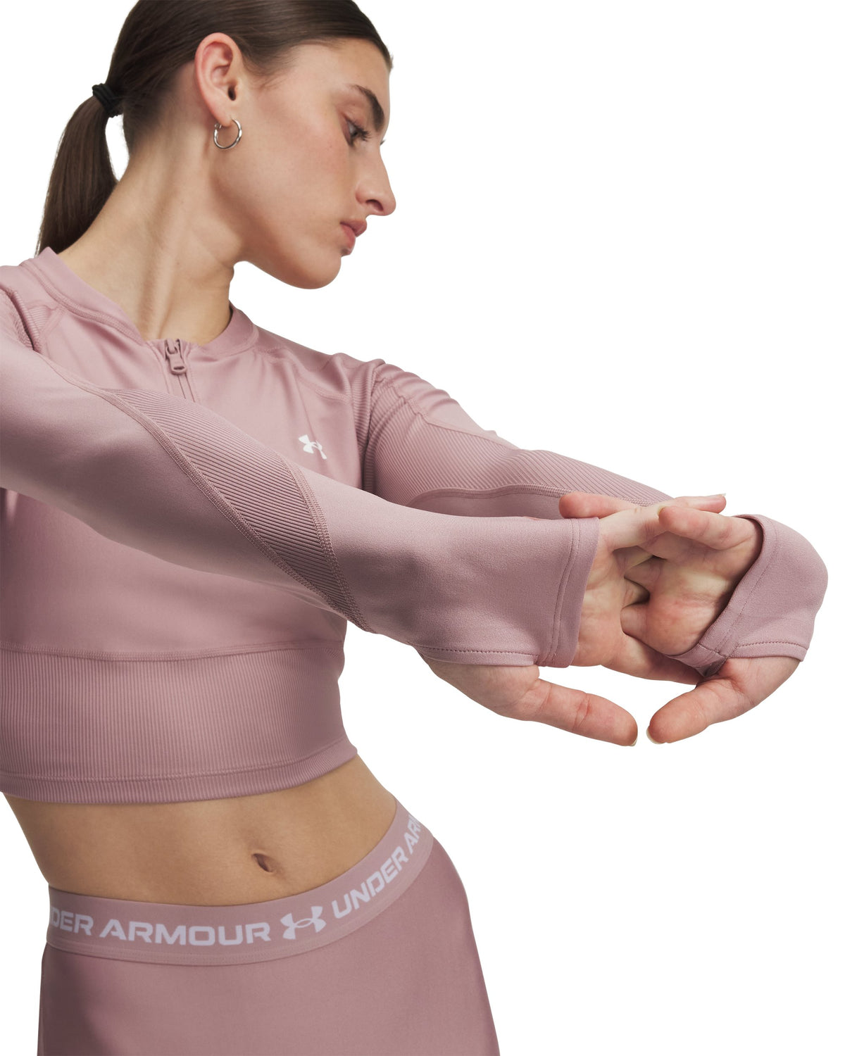UA HG Rib 1/4 Zip - Tourmaline Pink / Tourmaline Pink / White - 673