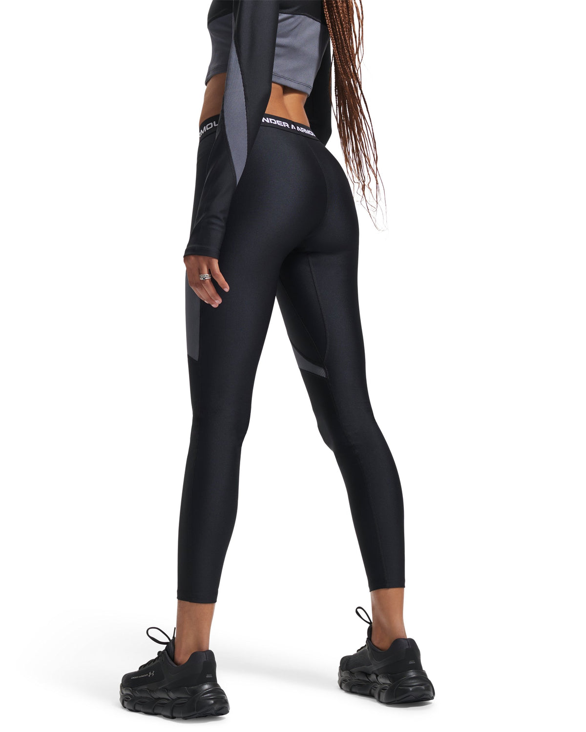 UA HG Rib Legging - Black / White - 004