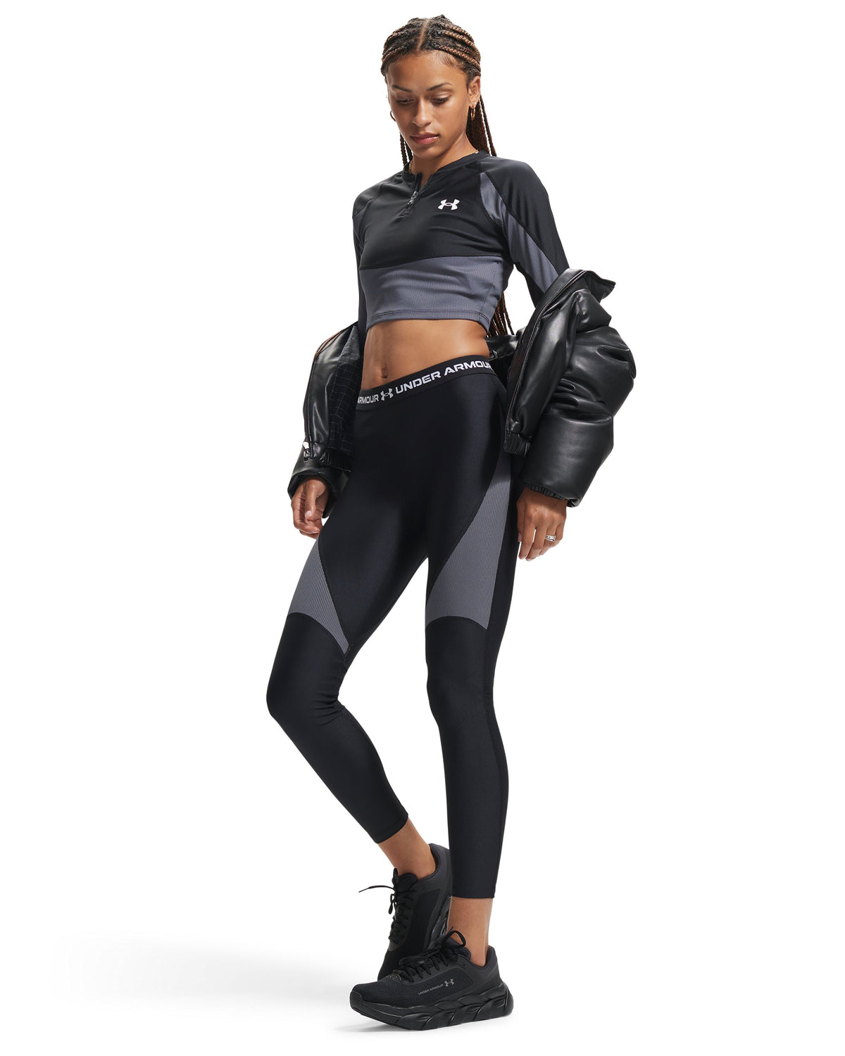 UA HG Rib Legging - Black / White - 004