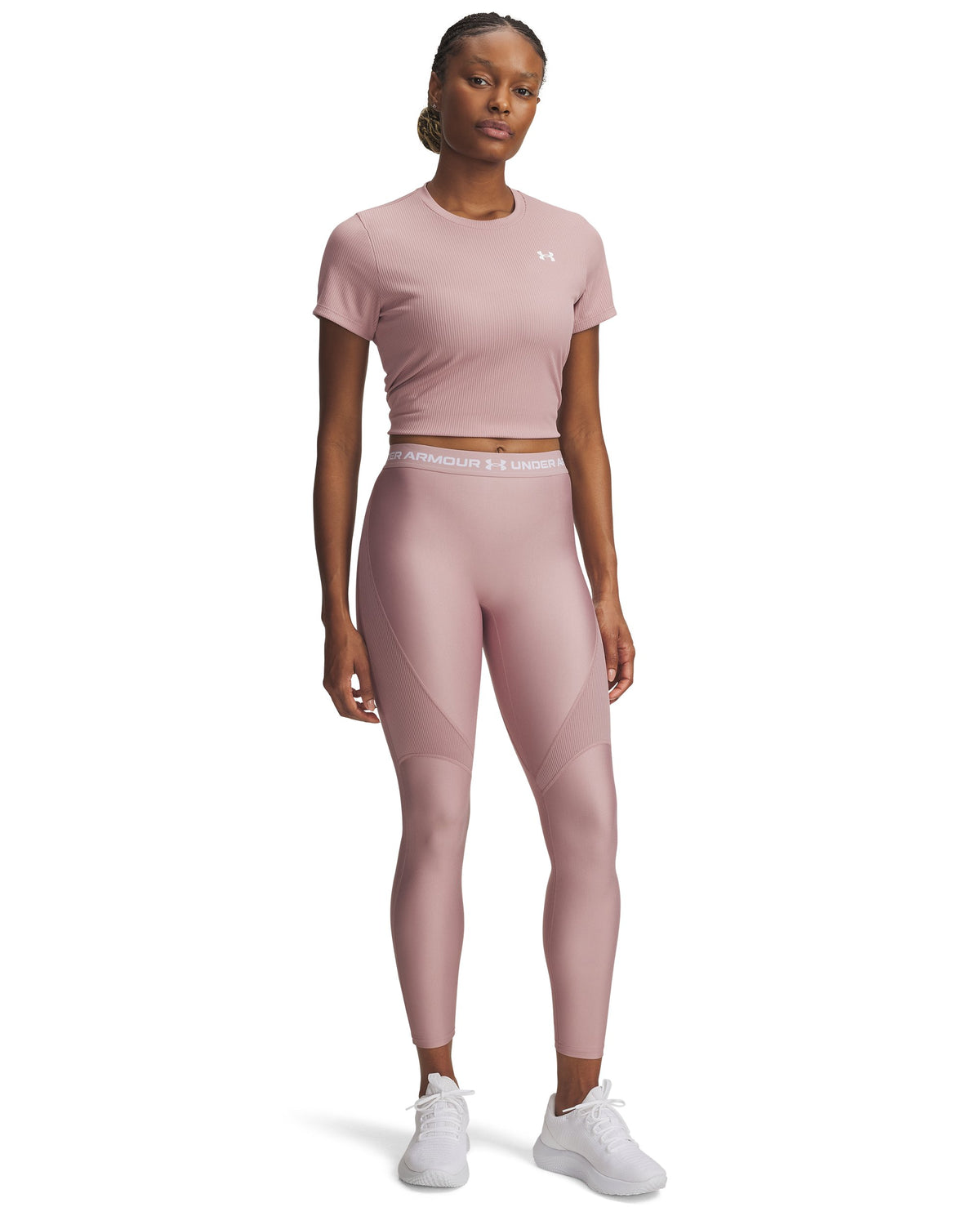 UA HG Rib Legging - Pink / White - 673