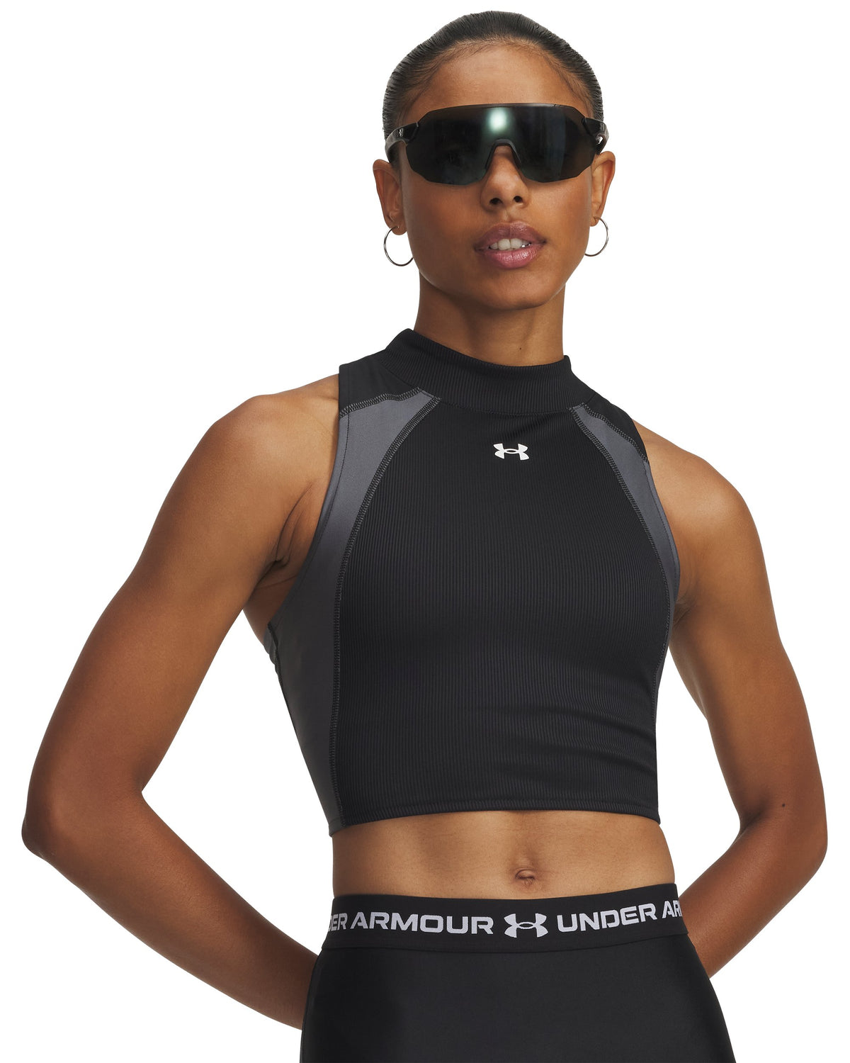 UA HG Rib Tank - Black / Castlerock / Metallic Silver - 001