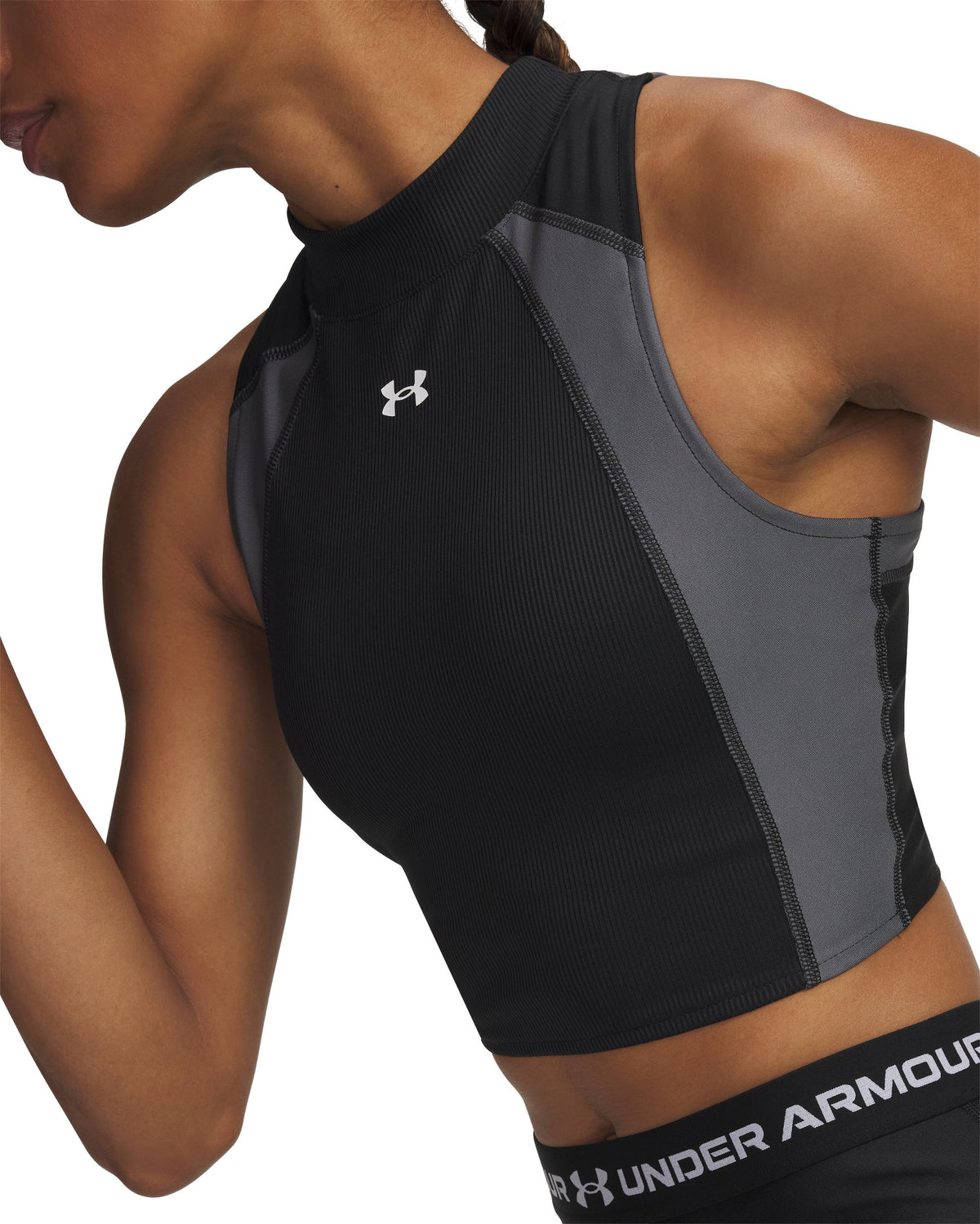 UA HG Rib Tank - Black / Castlerock / Metallic Silver - 001