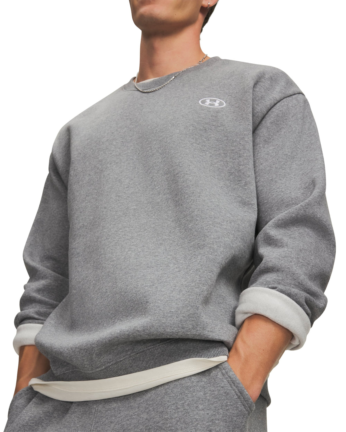 UA RIval Flc Crew - Gray / White - 025